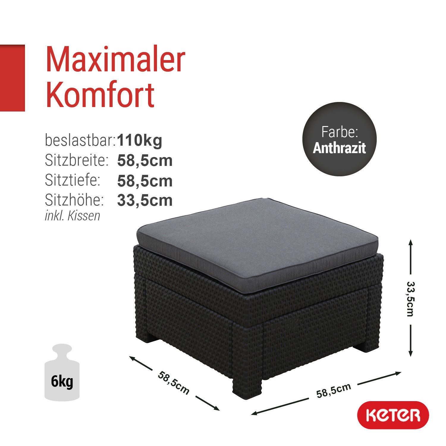 Keter Gartenlounge-Hocker Provence Hocker anthrazit mit günstig online kaufen