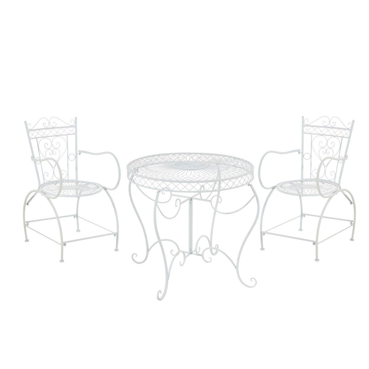 CLP Sitzgruppe Gartengarnitur Balkonset Terrassenmöbel, (Spar-Set, 3-tlg., 90 x 90 x 69 cm stabil), handgefertigt, Eisen, antike Patina, nostalgisch