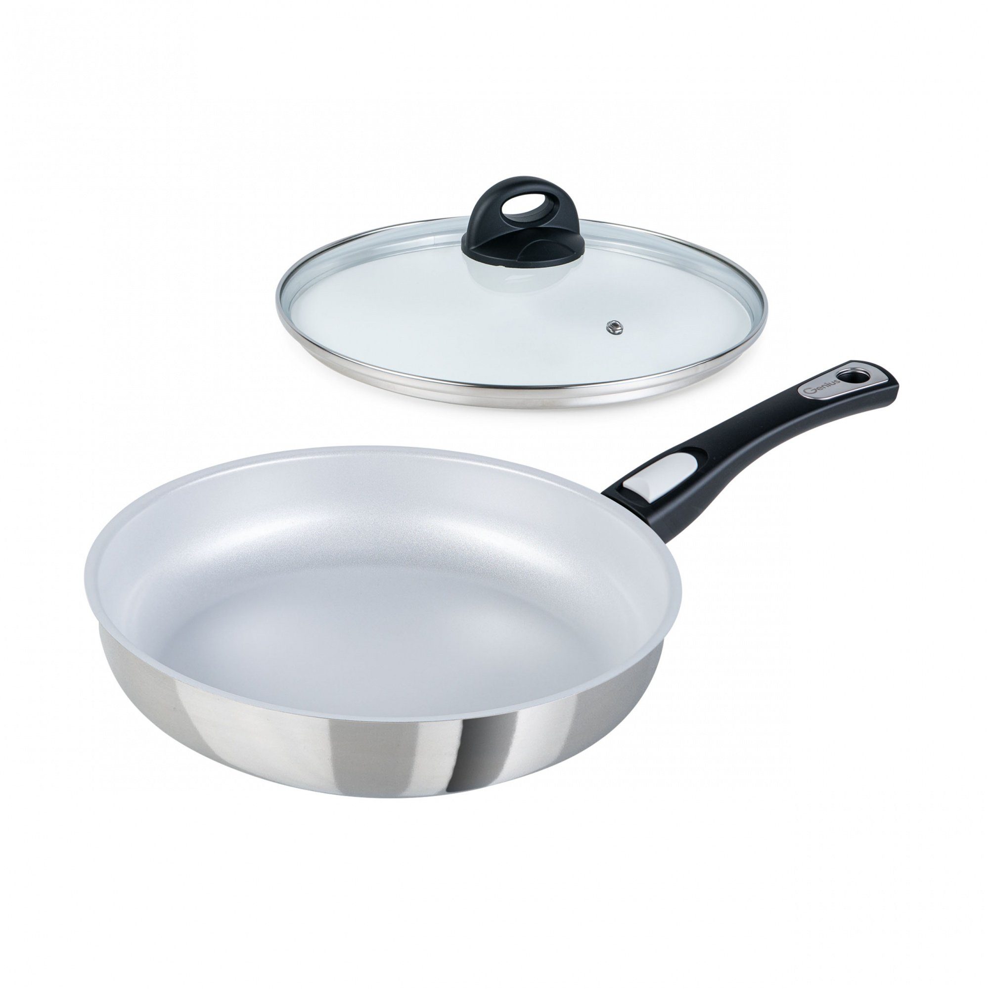 Genius Bratpfanne Cerafit Steel Pfanne 28 cm mit Antihaftbeschichtung Induktion, Aluminium (1 Bratpfanne 1 Deckel)