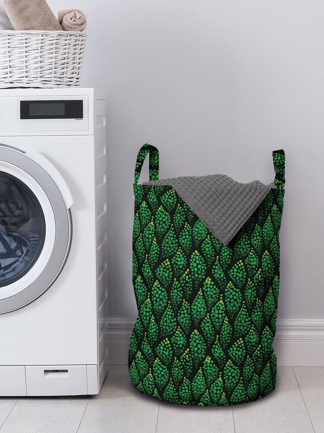 Kordelzugverschluss punktierte Abakuhaus mit Abstrakt Monochrome für Waschsalons, Blätter Wäschekorb Griffen Wäschesäckchen