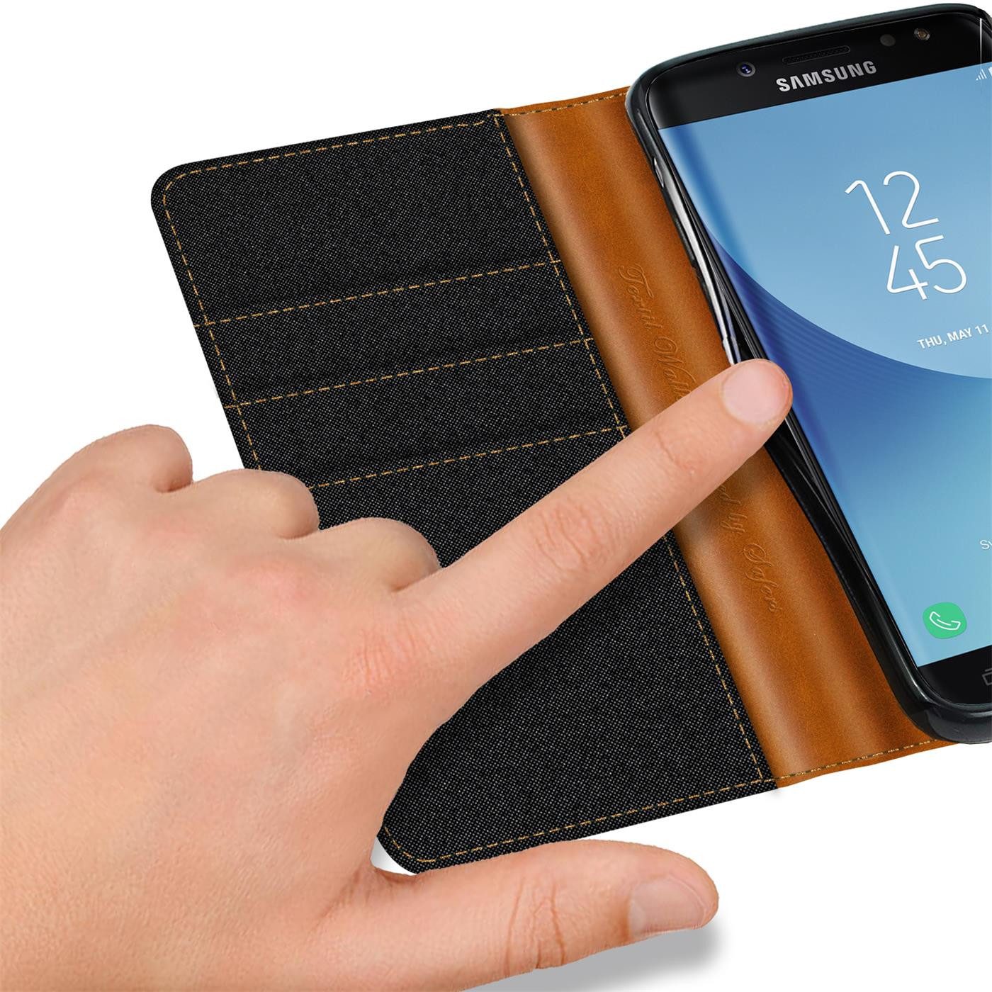 CoolGadget Handyhülle Denim Schutzhülle Flip Case für Samsung Galaxy J7 2017 J730 5,5 Zoll, Book Cover Handy Tasche Hülle für Samsung J7 2017 Klapphülle