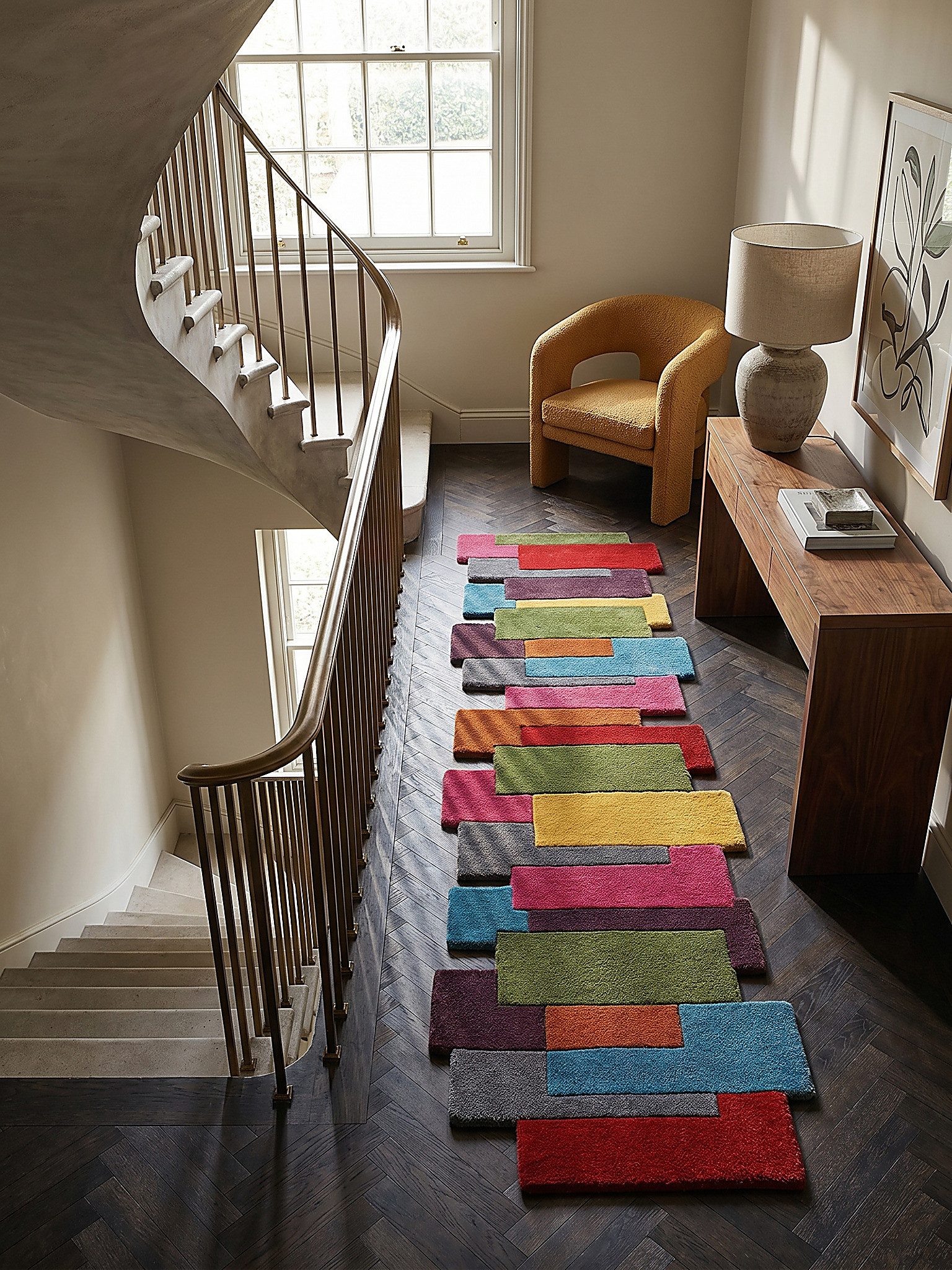 KADIMA DESIGN Wollteppich HALLEIN Teppich modern Diele Flur robust abstrakt 60x230 Multi, Läufer, Höhe: 14 mm, 100% Wolle, 10 mm Kurzflor, hochwertig, Collage-Geometrie, 3900 g/m²