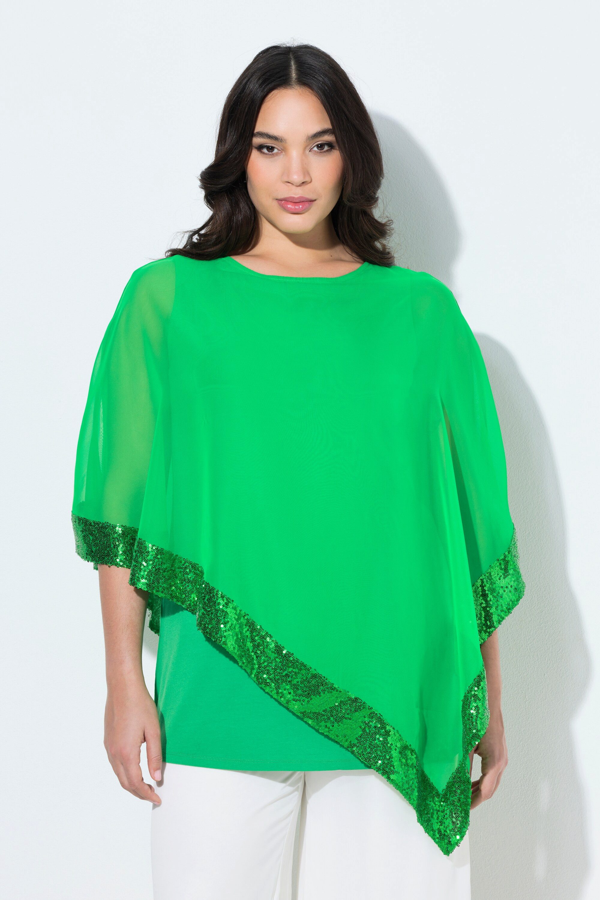 Ulla Popken Druckbluse Bluse Chiffon-Überwurf U-Boot-Ausschnitt 3/4-Arm