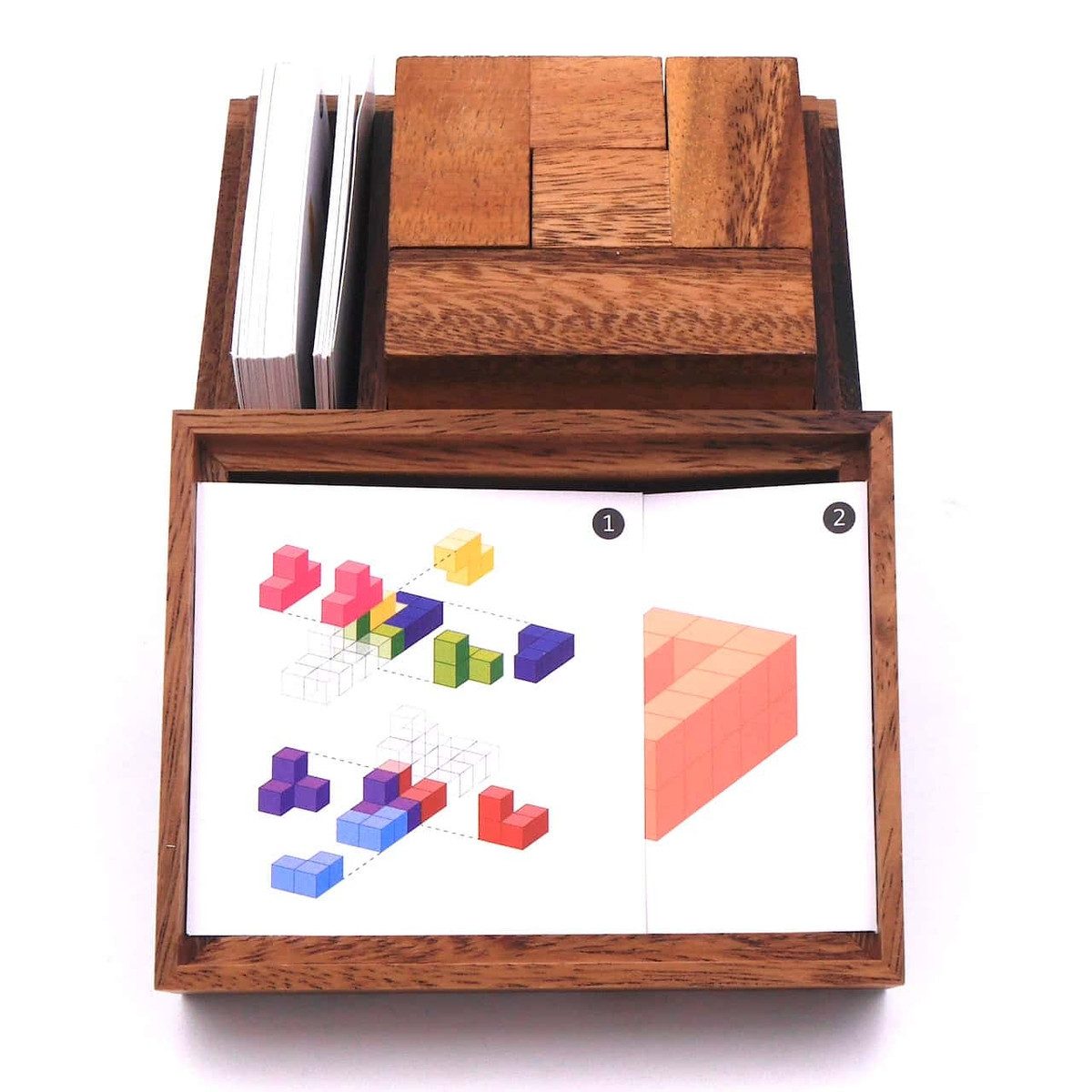 ROMBOL Denkspiele Spiel Soma Würfel - edles, variantenreiches Puzzle mit 50 Karten, 3D-Puzzle, Holzspiel
