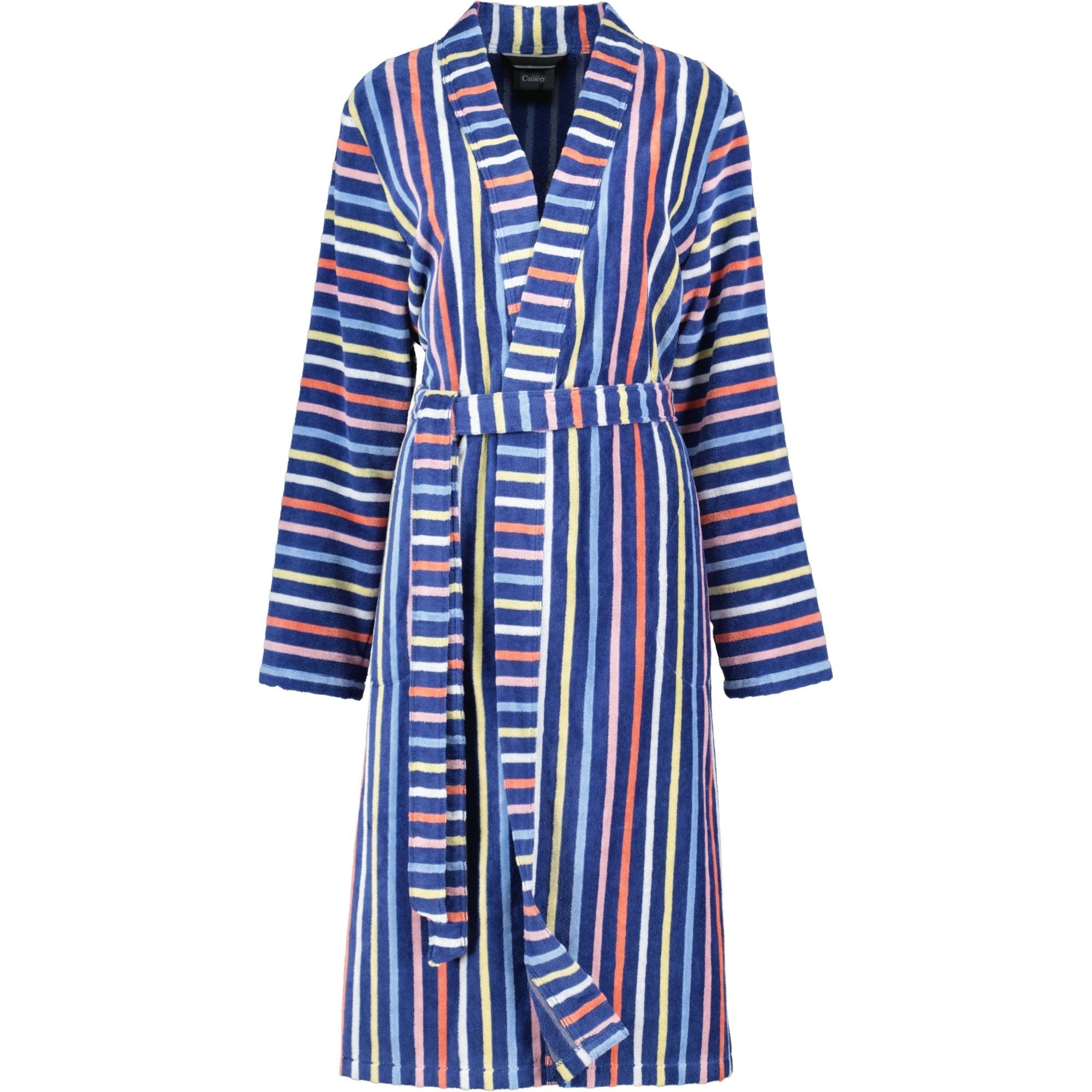 Cawö Damenbademantel Streifen 3343 Kimono Velours, Kimono, 100% Baumwolle, extraleicht