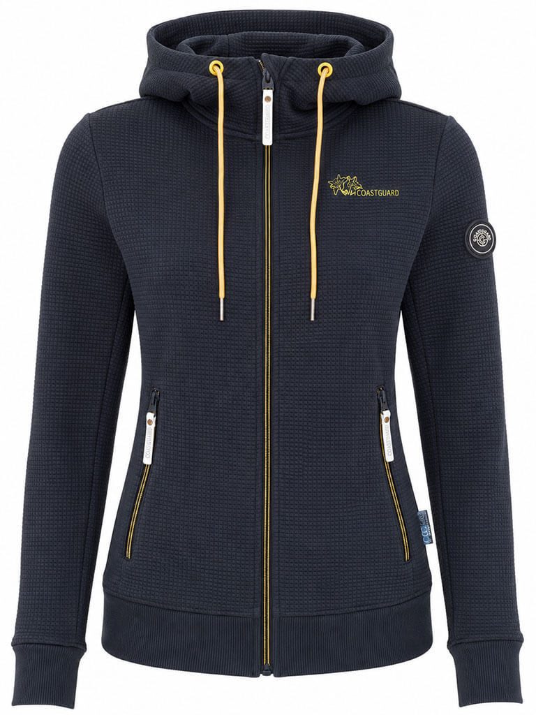 Coastguard Kapuzensweatjacke Damen Sweatjacke 51063 mit Kapuze - Kapuzenjacke mit Waffelstruktur Kapuzen-Print, Kinnschutz, Reißverschlusstaschen, Rippbündchen