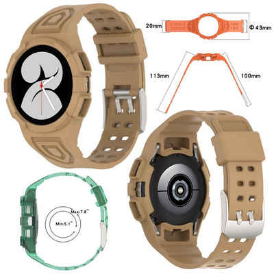 Wigento Smartwatch-Armband Für Samsung Galaxy Watch 4 44mm Kunststoff / Silikon Armband mit Gehäuse-Schutz Watch Uhr Coffee Ersatz Arm Band