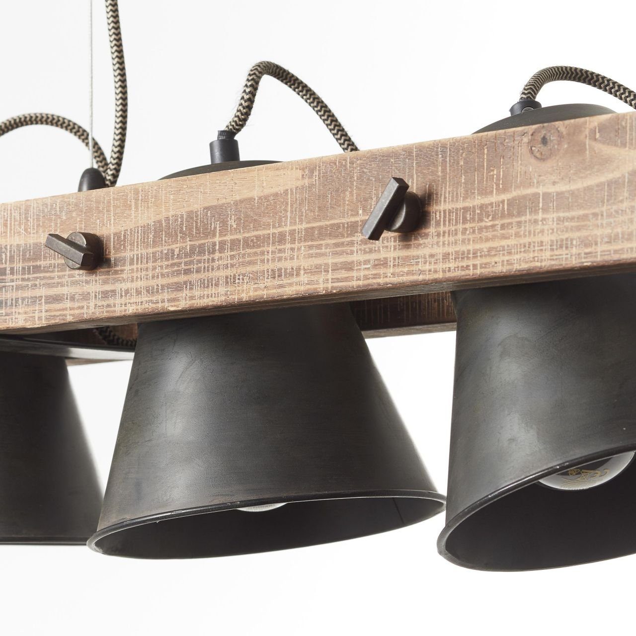 stahl, 5flg Pendelleuchte Decca 10W, E27, A60, Decca, schwarz 5x Holz Brilliant Lampe, Pendelleuchte