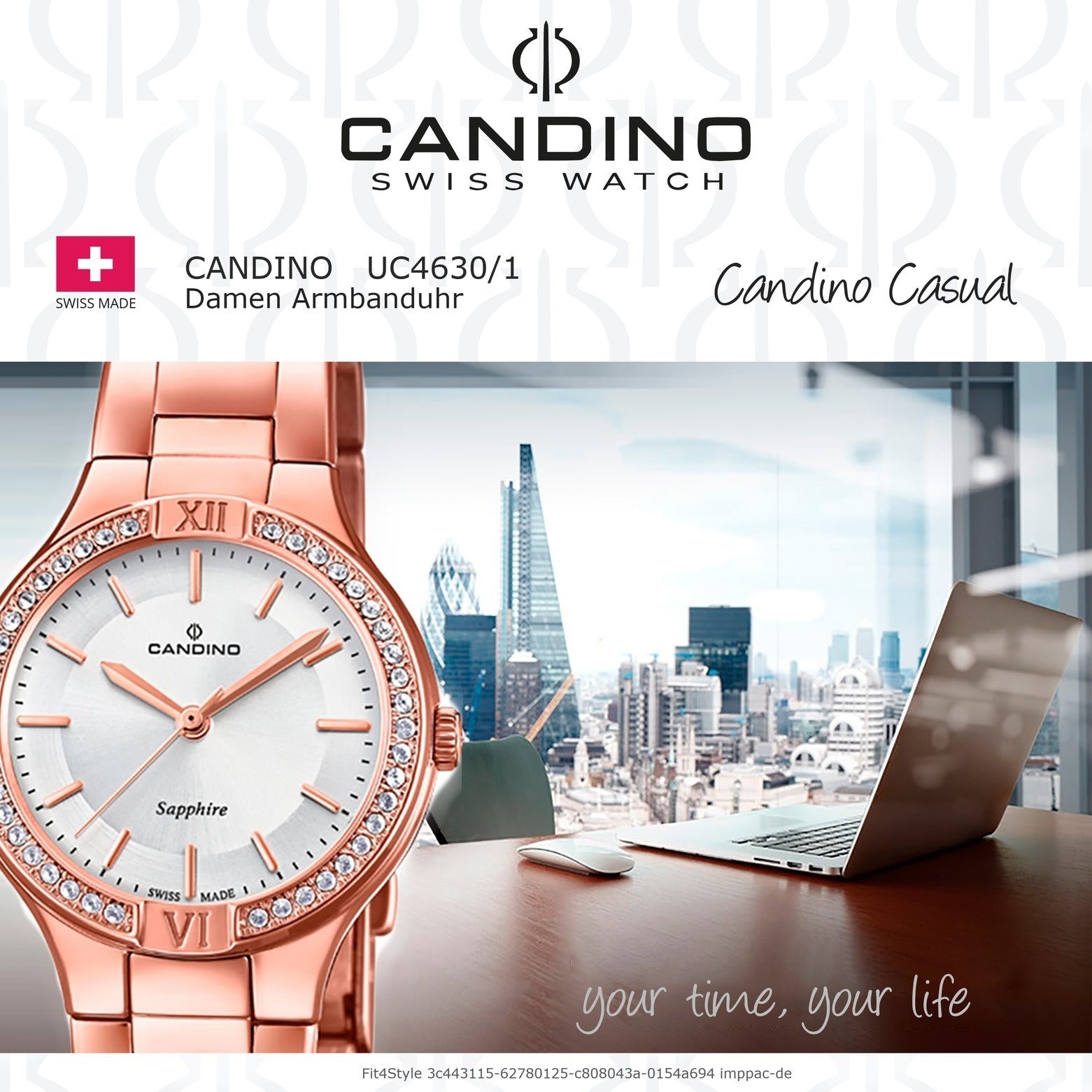 Candino Quarzuhr Candino Damen Uhr Fashion C4630/1, silber, Armbanduhr roségold, Analog Damen rund, Edelstahlarmband