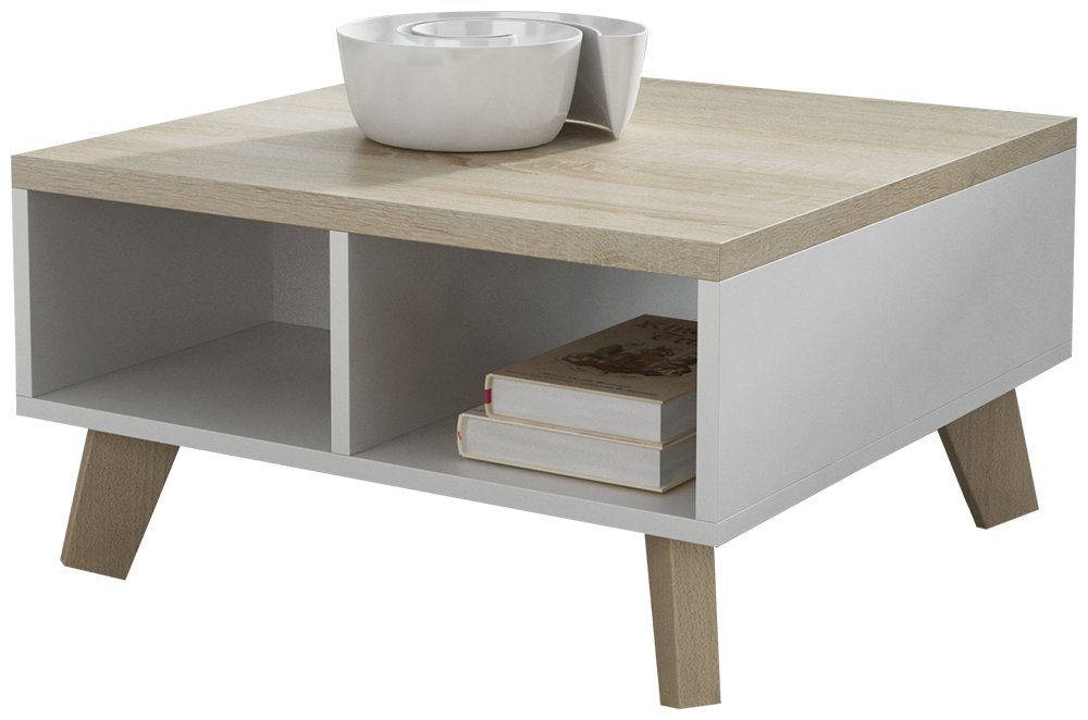 Tischplatte, Beistelltisch), (Wohzimmertisch, Sonoma Stylefy Design Holzwerkstoff, Modern rechteckig, Couchtisch aus Stauraum Eiche unter Weiß Latta viel