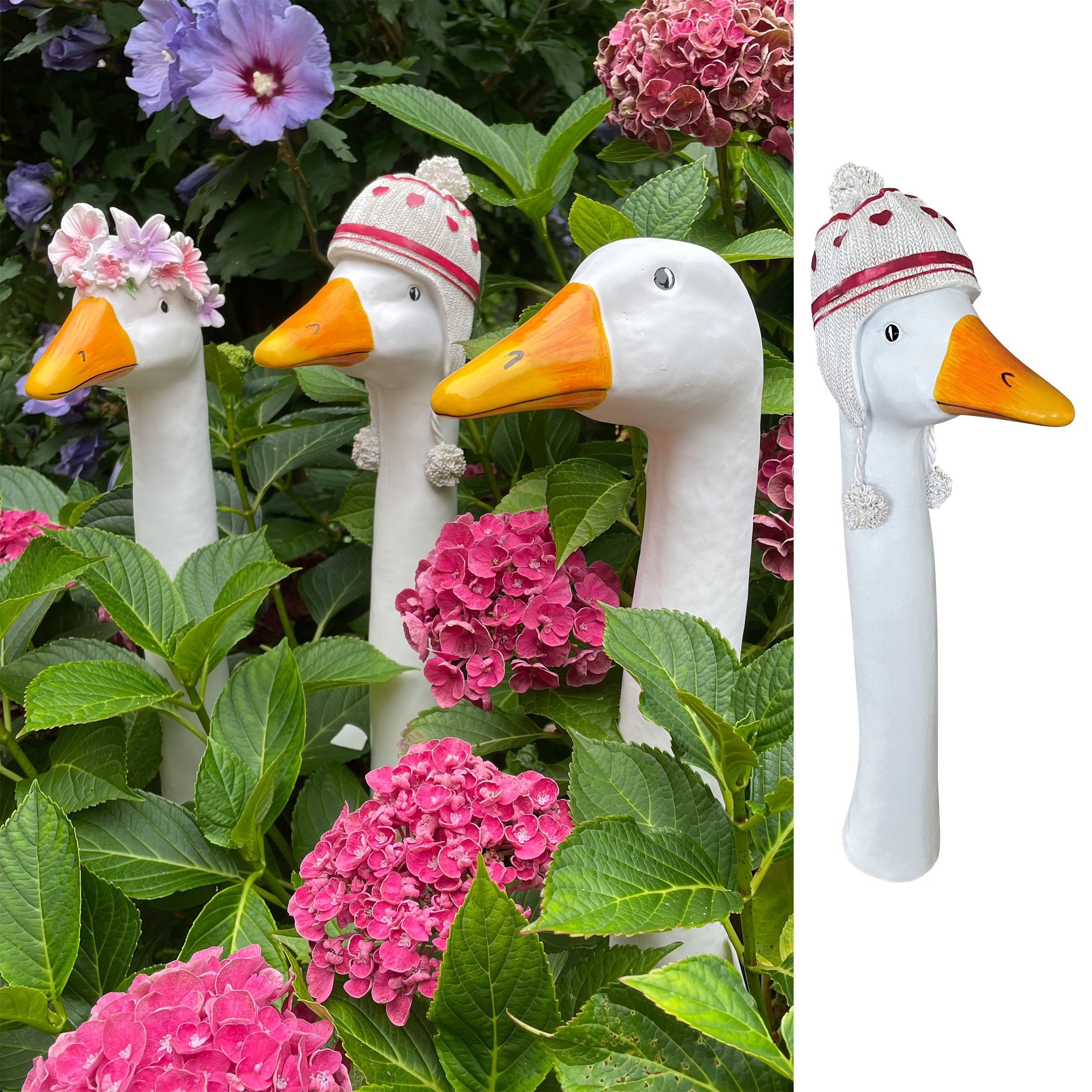 Online-Fuchs Gartenfigur Gänsehals Gartenstecker Gans - lustige Deko Gartenfiguren, Beetstecker, Gänsekopf für außen, 35 bis 38 cm groß