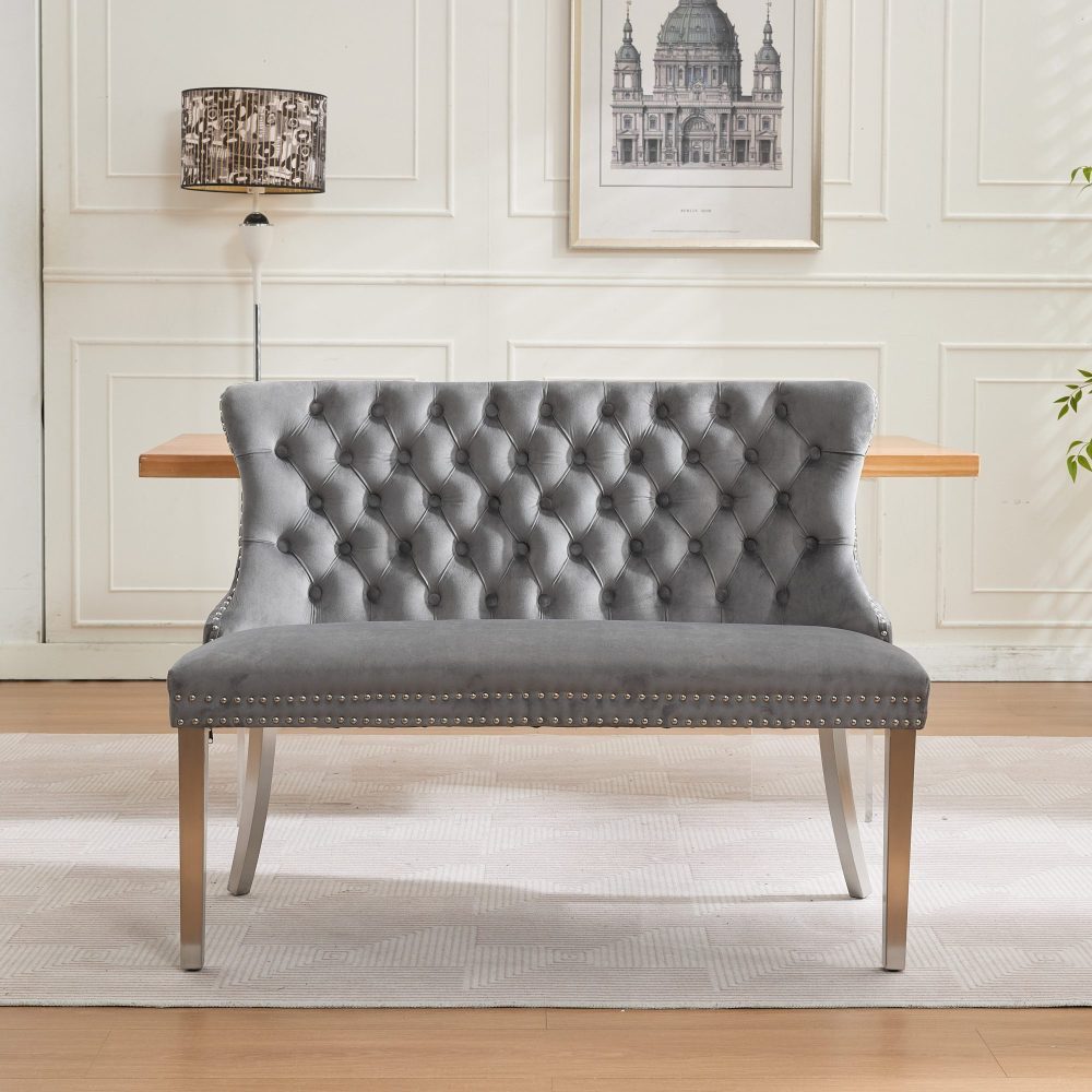 BBWL Polsterbank 2-Sitzer mit Handmade Knöpfen, Wing Back, Samtpolsterung, Velvet Double Dining Loveseat Bank für Küche & Esszimmer, Mid-Century