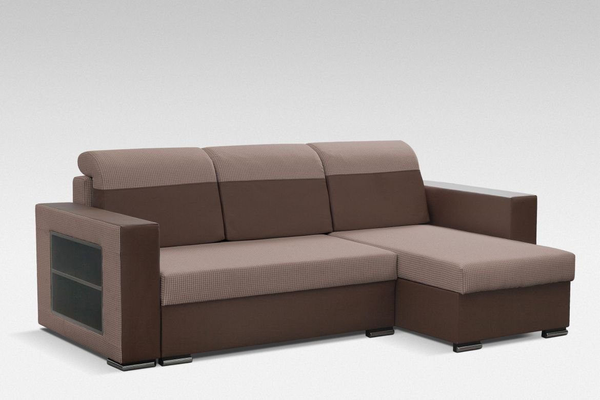 Mit Designer Ecksofa Sofa Eckgarnitur Braun Bettfunktion JVmoebel Bettkasten Schlafsofa, Sofas Bettfunktion