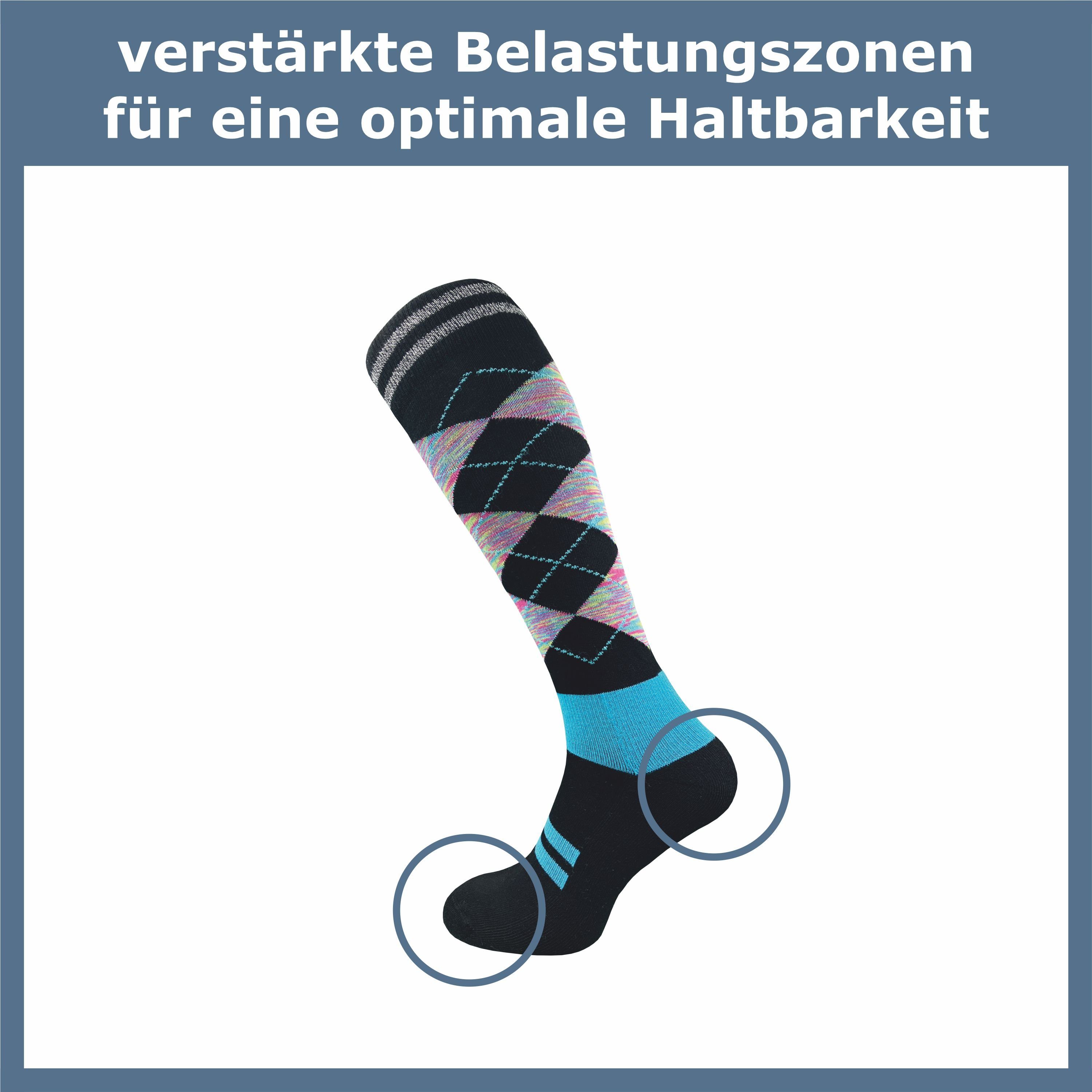 GAWILO Reitsocken für Damen aus Baumwolle - karierte Kniestrümpfe in schwarz mit Farben (4 Paar) Passend zur Reithose - Perfekte Länge für Reitstiefel - zum Rei – Bild 5 von 5