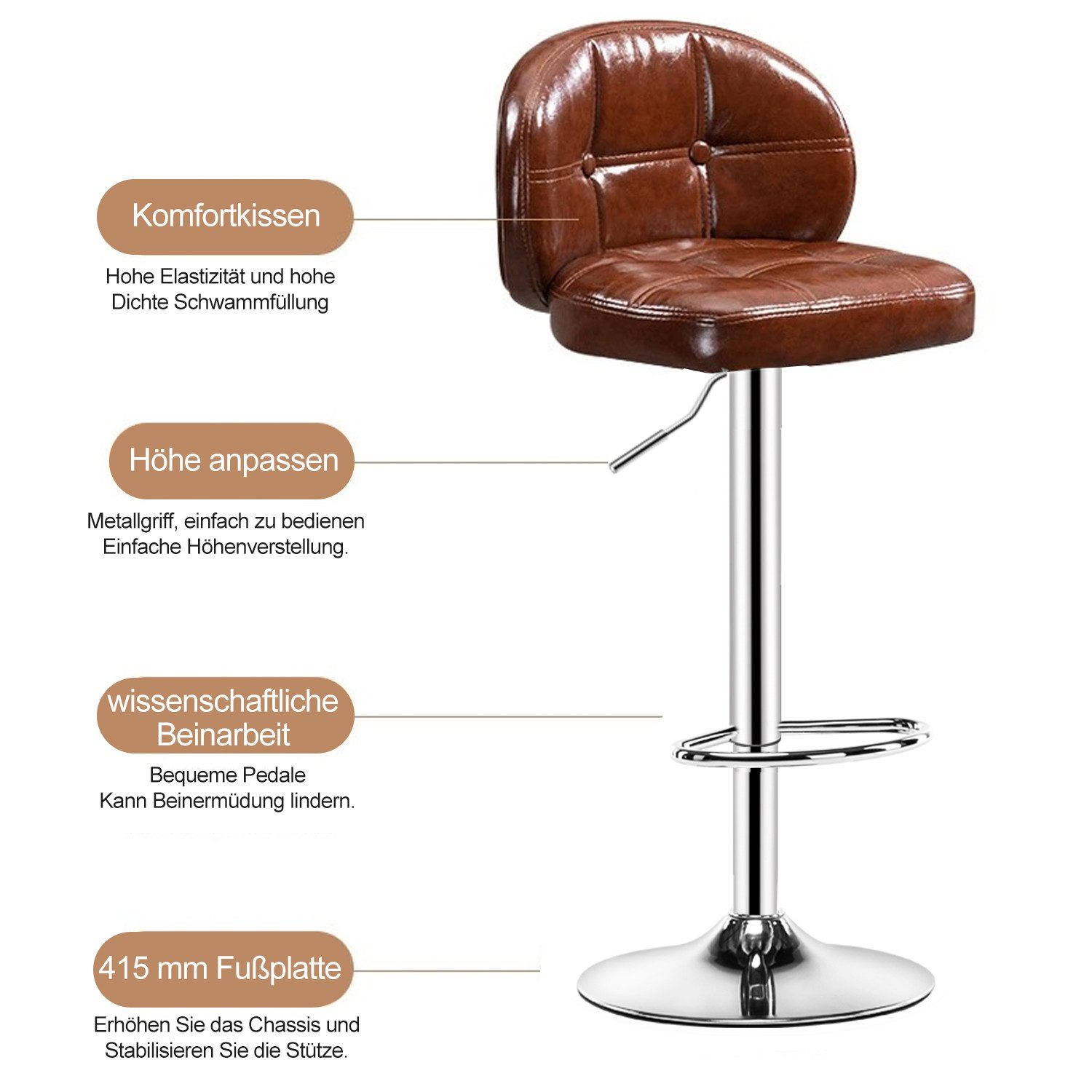 FOXSPORT Barhocker Höhenverstellbar, Höhenverstellbar, um 360° drehbar günstig online kaufen