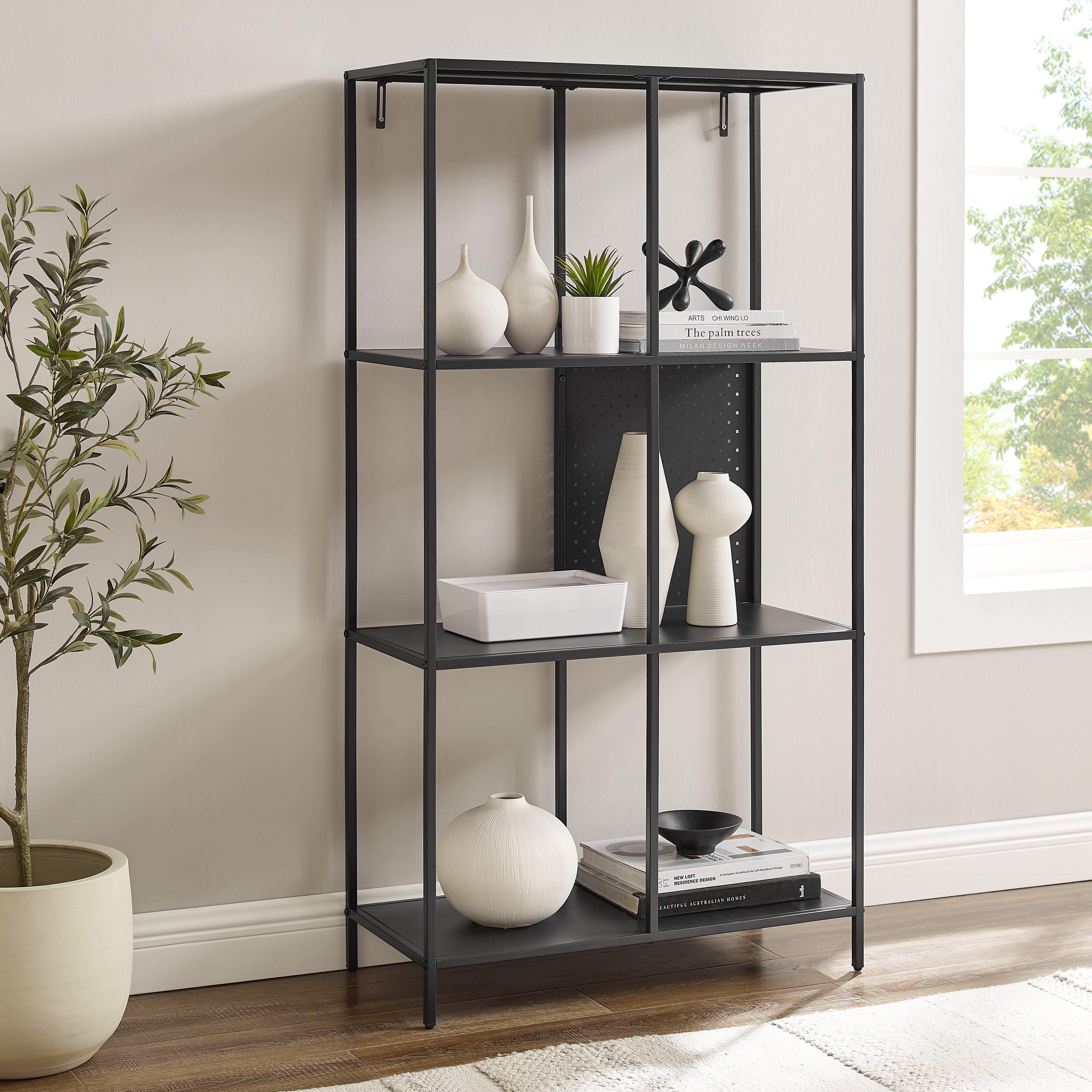 loft24 Bücherregal Holly, Standregal aus Metall mit 6 Fächern, Regal, schwarz, Höhe 144 cm