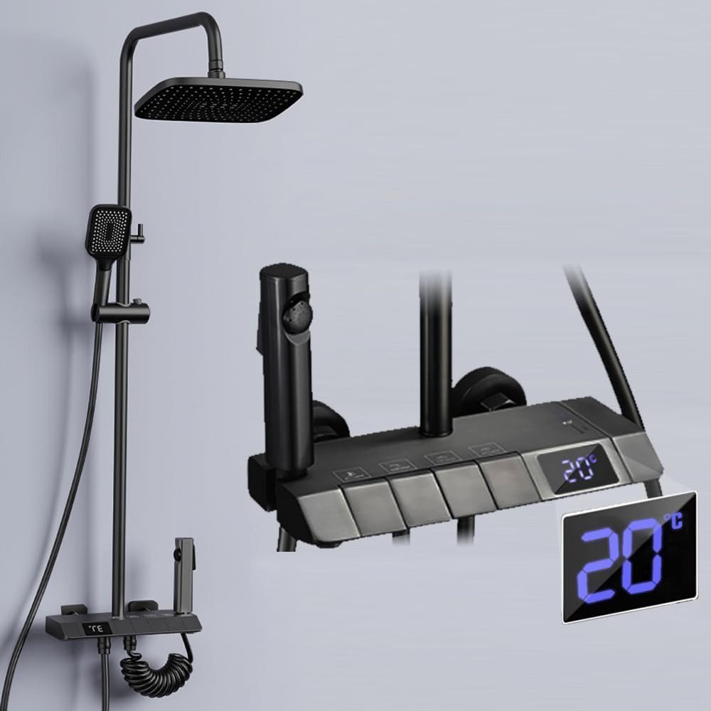 Duscharmatur Edelstahl Duschsystem Schwarz mit Temperatur LED-Display