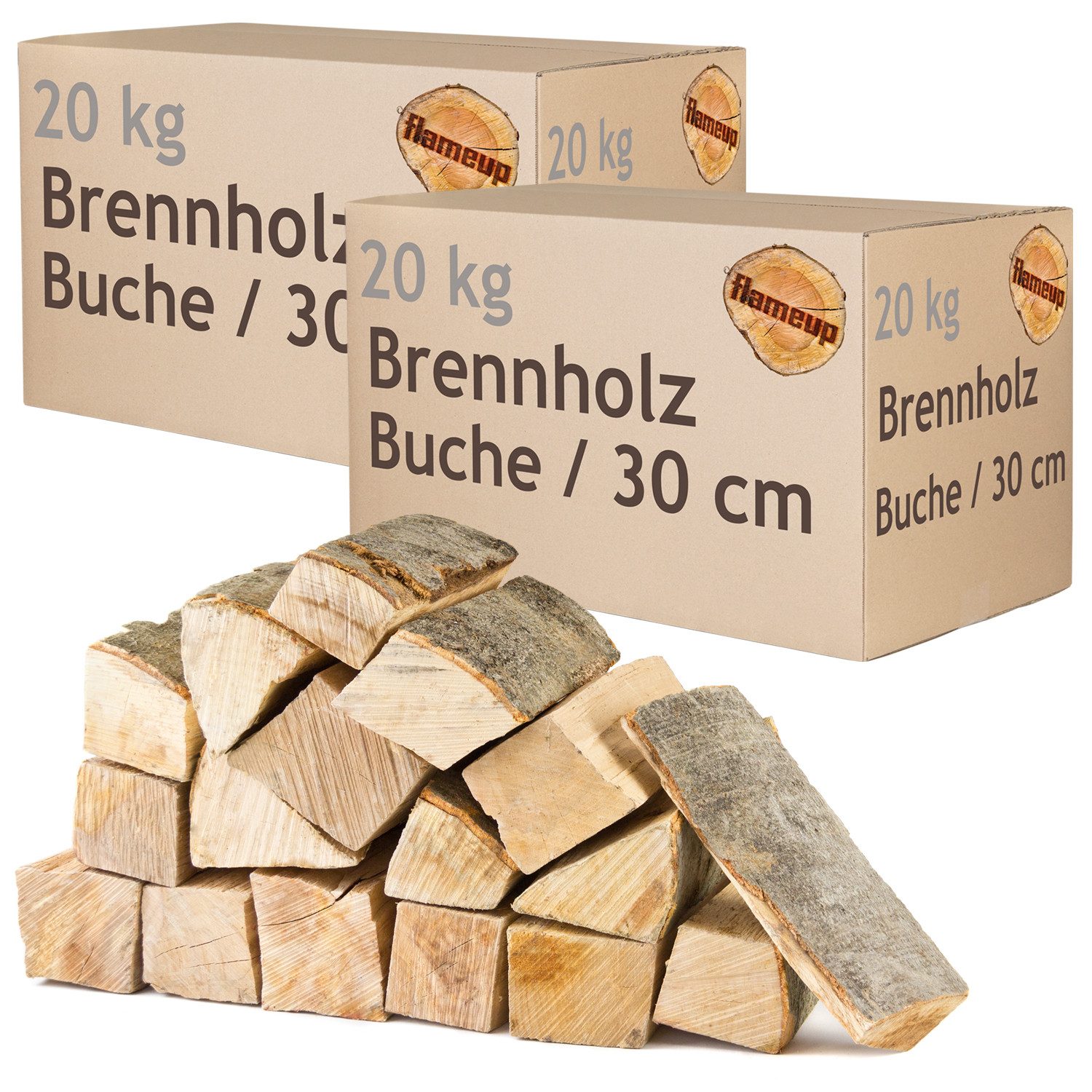 Flameup Kaminholz Brennholz Kaminholz Holz 40 kg Ofen Kamin Kaminofen Grill Buche 30 cm, 40 kg