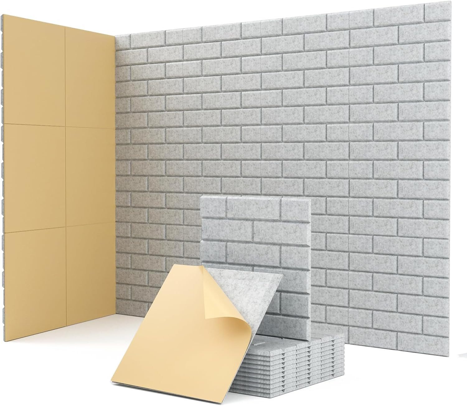 Rhein Beleuchtung Akustikplatte Akustikplatten selbstklebend 12 Stück Ziegeltextur, (30×30×0,9 cm Paneele für Wand, Decke, Holz & Türen), Schallabsorber mit hoher Dichte für optimale Raumakustik
