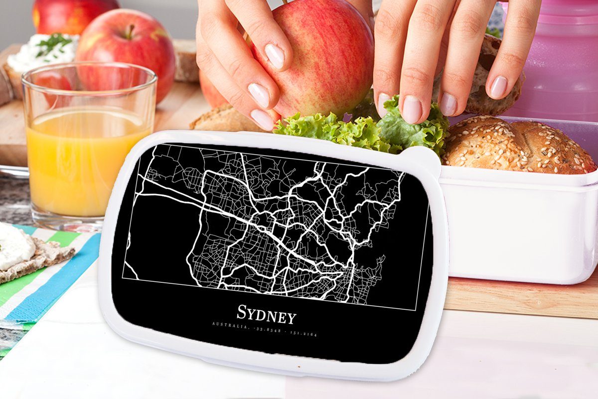 und (2-tlg), - Lunchbox - MuchoWow Erwachsene, weiß Kinder für Brotbox Stadtplan, Sydney für Jungs Kunststoff, Mädchen Brotdose, und Karte
