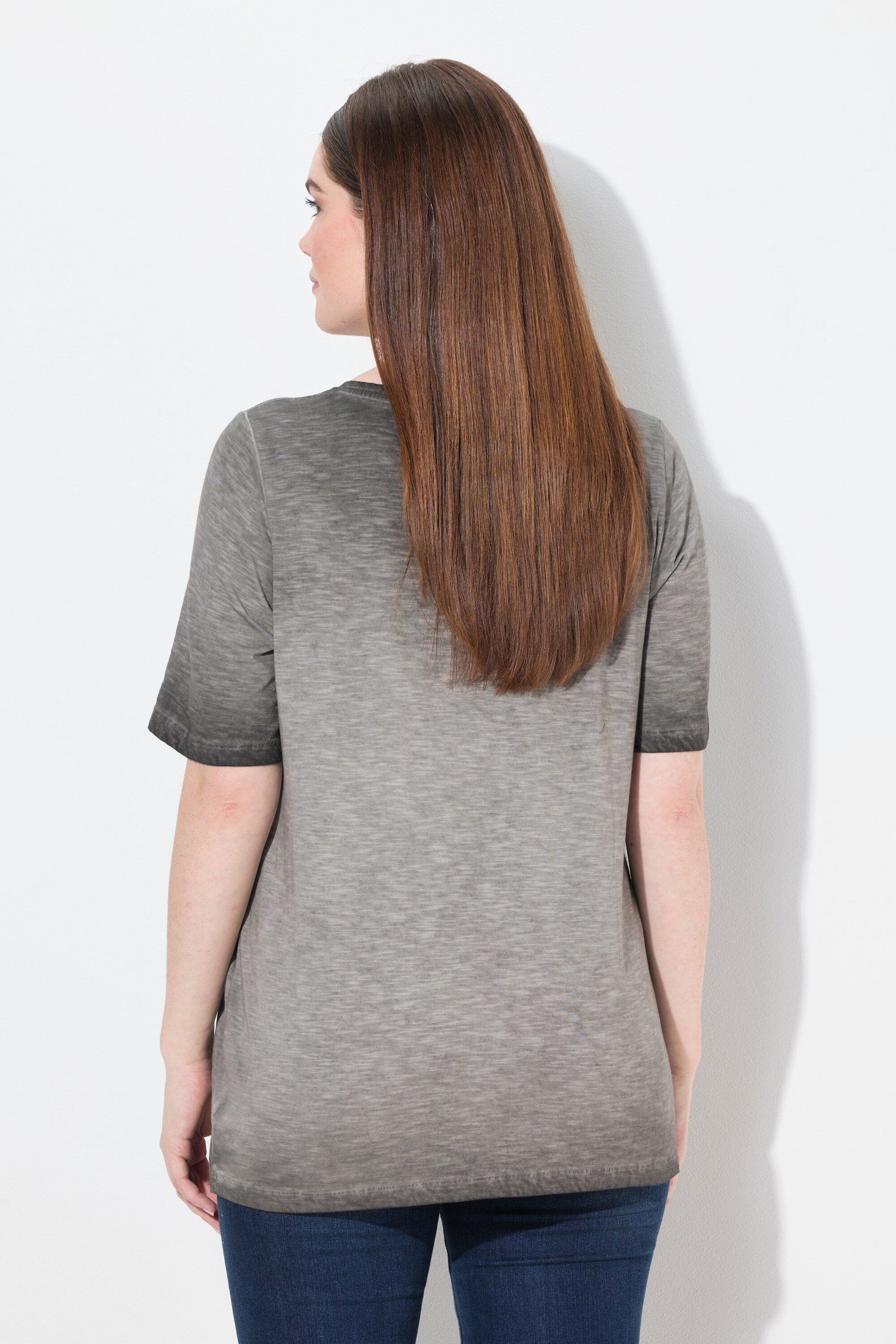 Ulla Popken T-Shirt T-Shirt Trachtenmotiv Classic V-Ausschnitt Halbarm