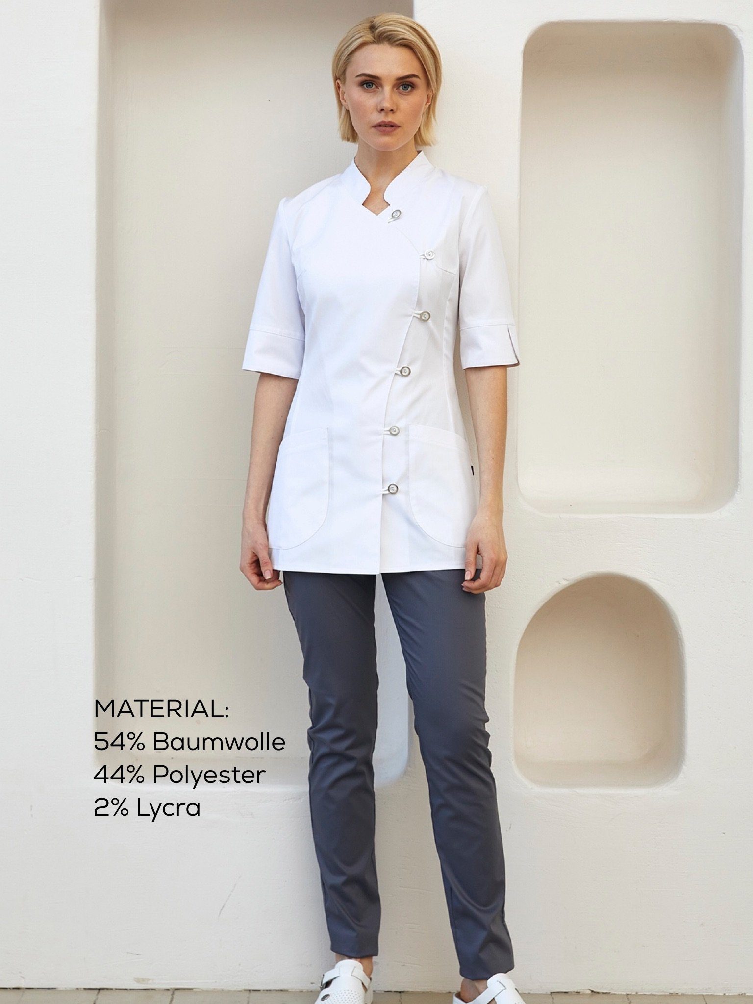 STM Company Kittelschürze mit asymmetrischem Rand, (1/5 Ärmel), Arbeitskleidung & Berufsbekleidung