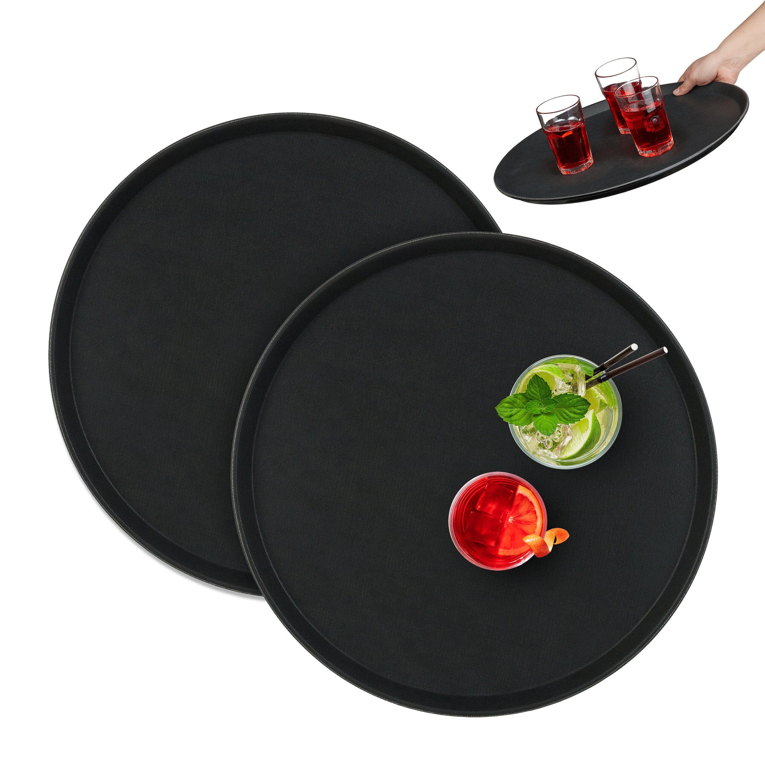 relaxdays Tablett Rundes Gastro Serviertablett 2er Set, Kunststoff