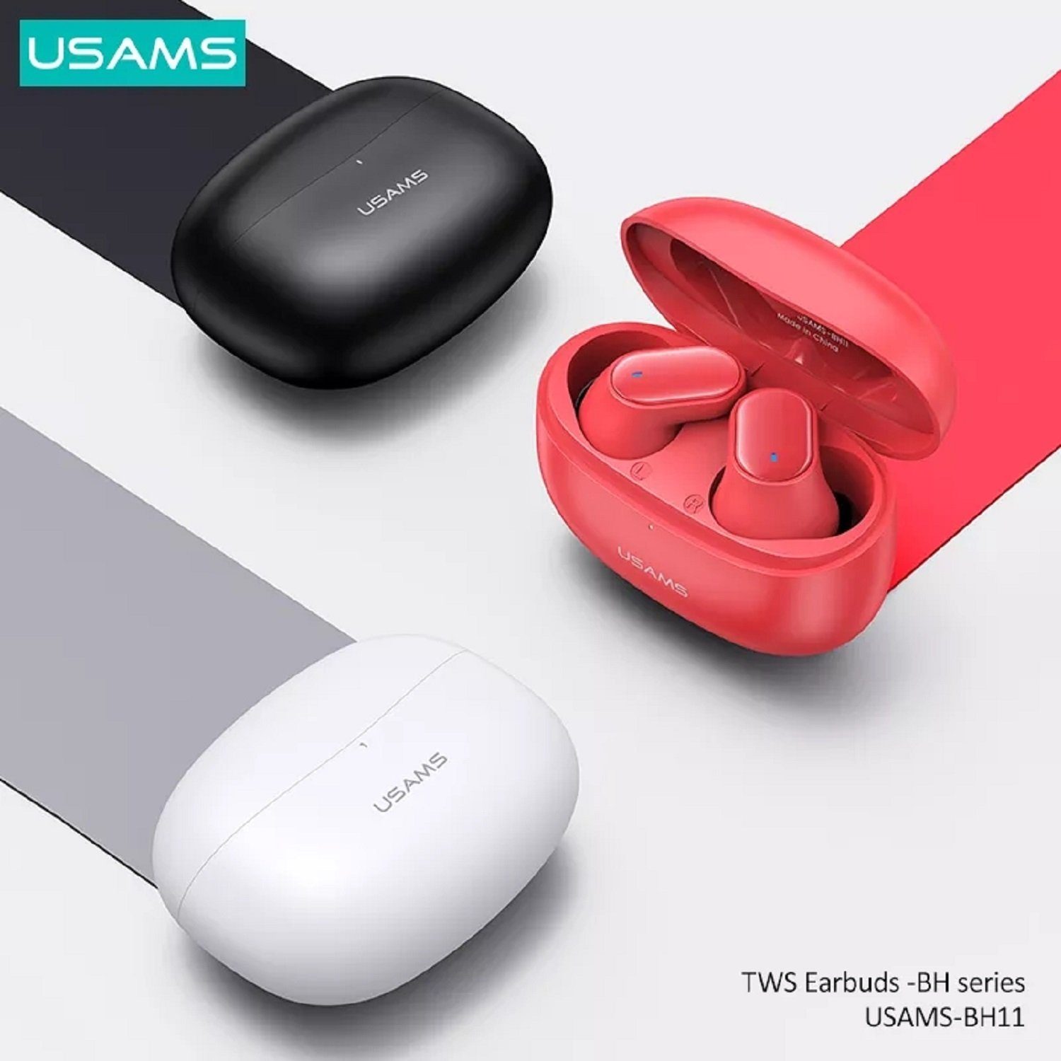 USAMS BU11 TWS BT Schwarz Smartphome, (Bluetooth Ladebox für Mikrofon 5.1 usw) Touch Lg Apple, Kabellos 5.1, Bluetooth-Kopfhörer Ohrhörer Huawei, Bluetooth, mit In-Ear Samsung, Control