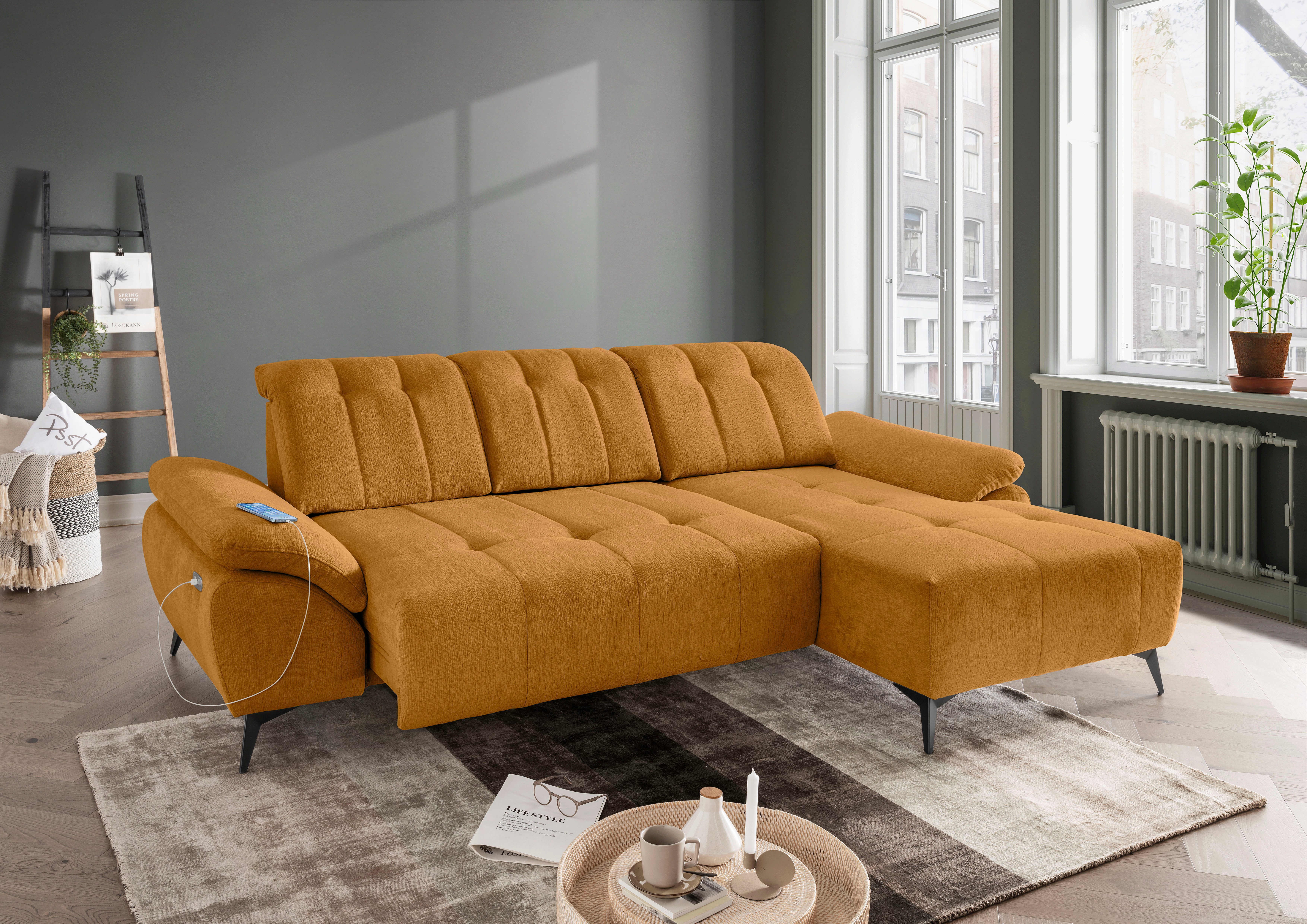 Home affaire Ecksofa Lazio modern und bequem, schmale Armlehnen, tolle Detailverarbeitung, 2 Teile