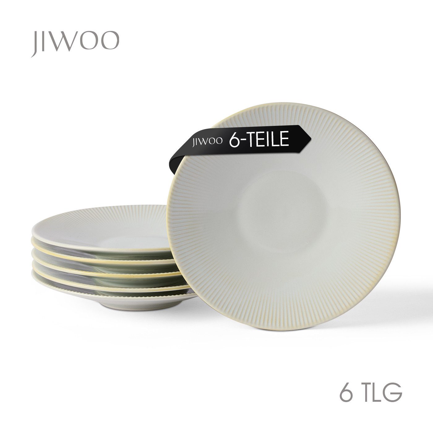 JIWOO Teller 4er Ø21,2cm, Pastateller Frühstücksteller Salatteller Dessertteller, (6 St), Keramik Hochwertiges Tellerset WeiB Mikrowellen spülmaschinenfest