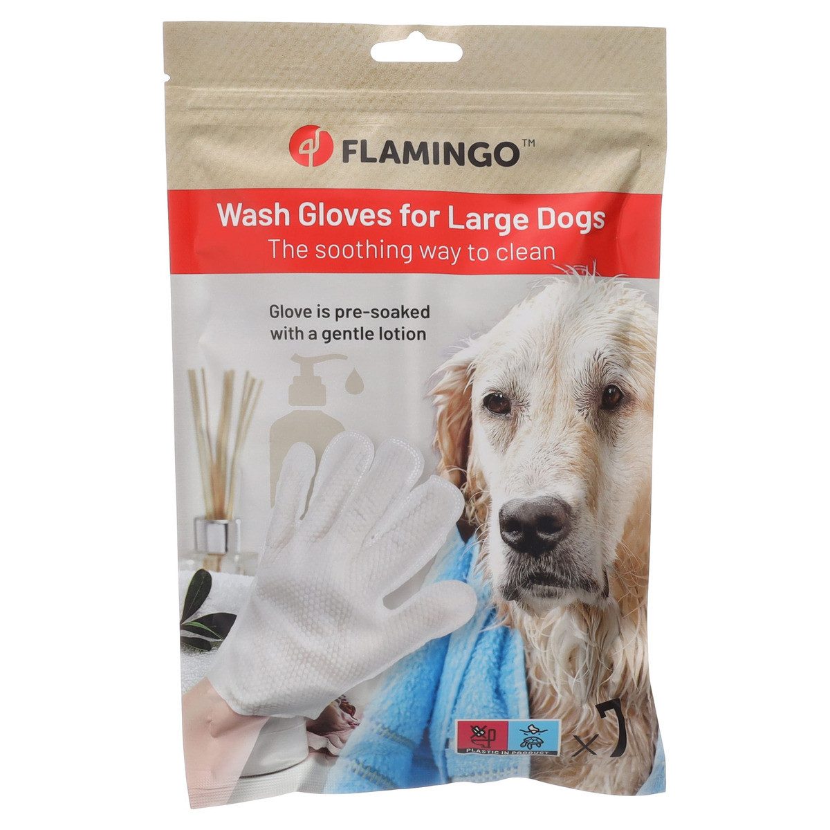 Flamingo Fellpflegehandschuh Waschlappen Propy getränktes Tuch für Hunde