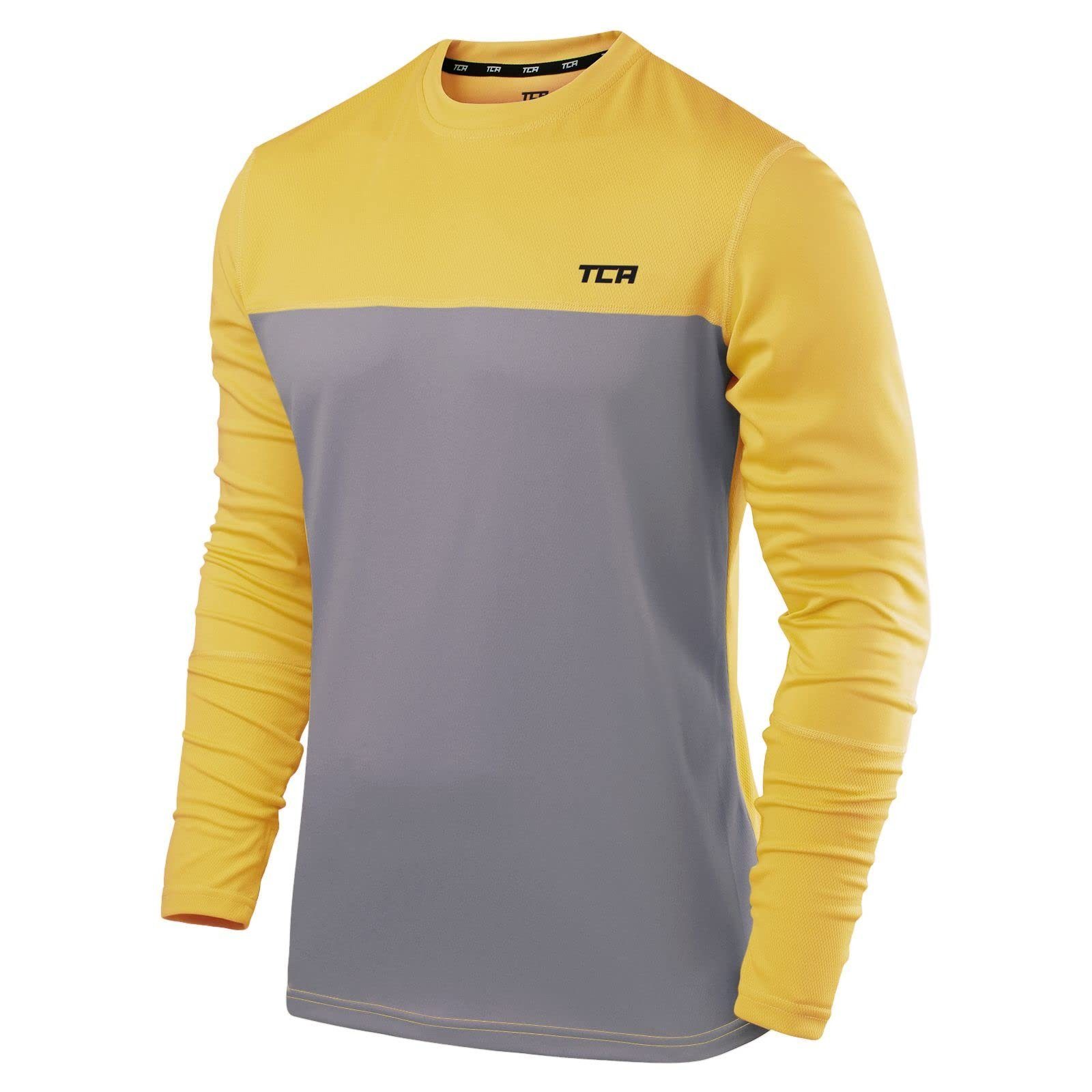 TCA Langarmshirt TCA Herren Langarm Laufshirt - Grau/Gelb | Shirts