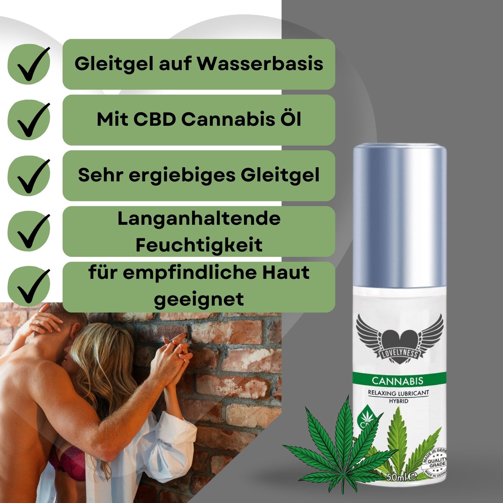 Lovelyness Gleitgel mit CBD auf Wasserbasis mit langer Feuchtigkeit 50ml, Hybrid mit Silikon