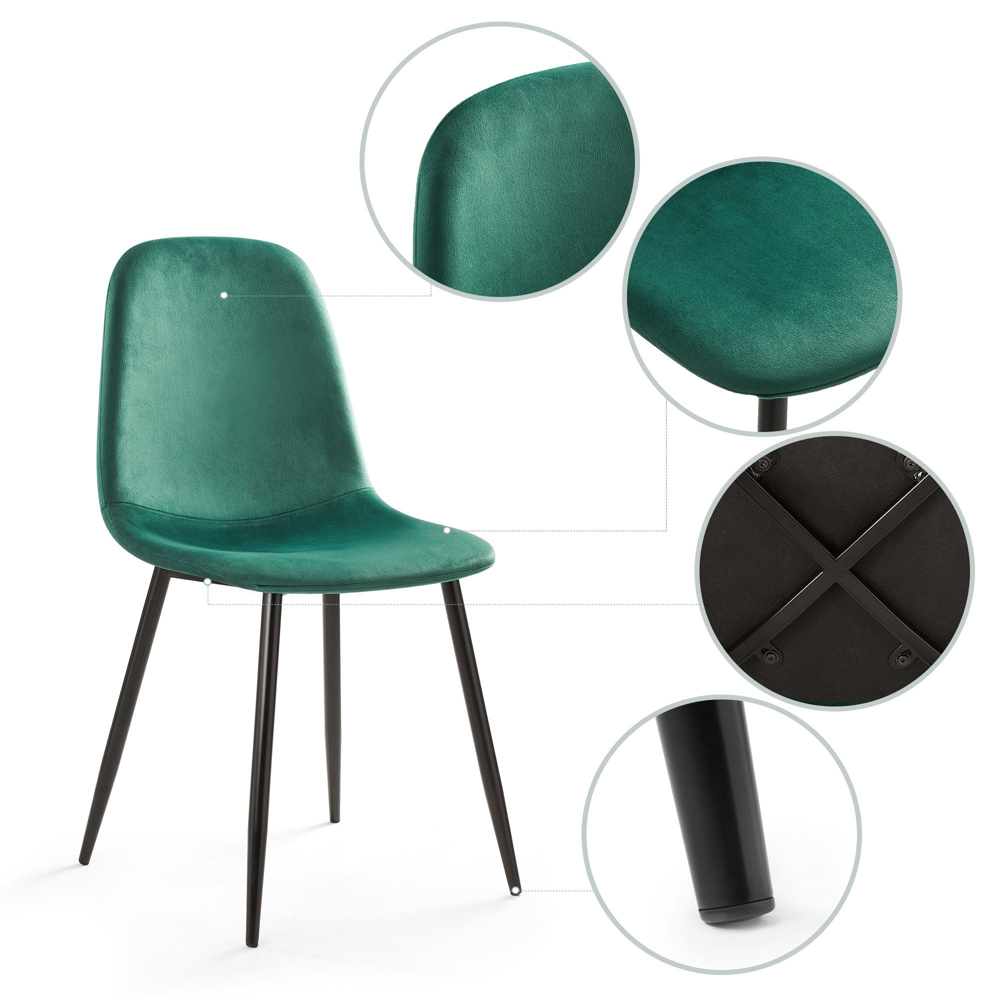 43,5 Esszimmerstühle mit | Hellgrau/Grün (2/4 Grün Mondeer und x 53 Grün Metallfüßen Esszimmerstuhl St), x Polsterung, cm, Samt 85