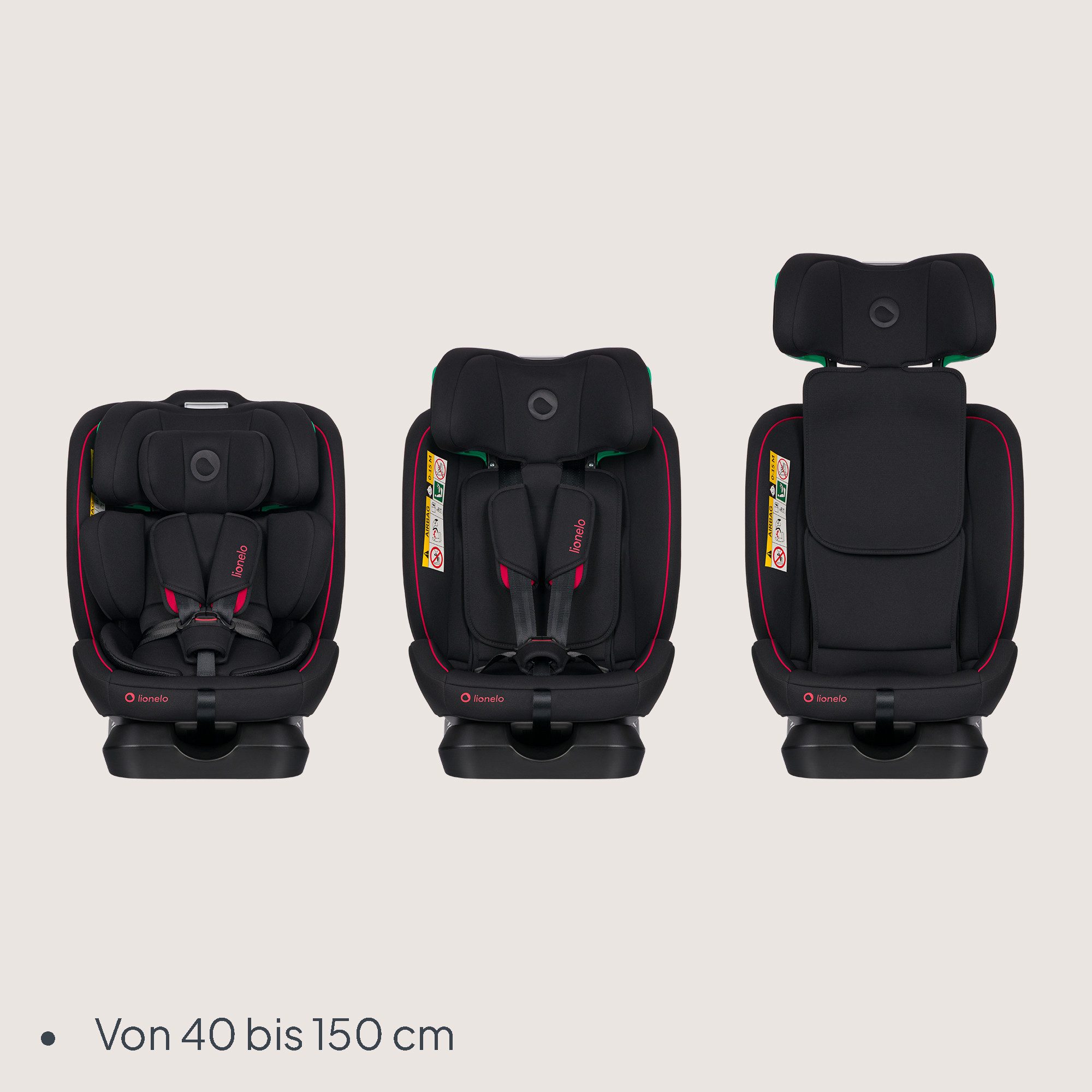 lionelo Autokindersitz AART I-SIZE, ab: ab Geburt, bis: 12 Jahre, ab: 40,00 cm, bis: 150,00 cm, (Autositz, Bedienungsanleitung, Verkleinerungseinsatz, Lendeneinsatz, Baby Card), i-SizeBreiter Anpassungsbereich Ein zusätzlicher Seitenschutz 4in1
