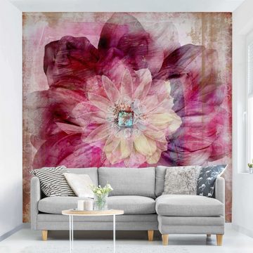 Bilderdepot24 Vliestapete Vintage Blumen Ranken Kunst Floral Pink Rosa Wanddeko, Glatt, Matt, (Inklusive Gratis-Kleister oder selbstklebend), Wohnzimmer Schlafzimmer Küche Flur Fototapete Motivtapete Wandtapete