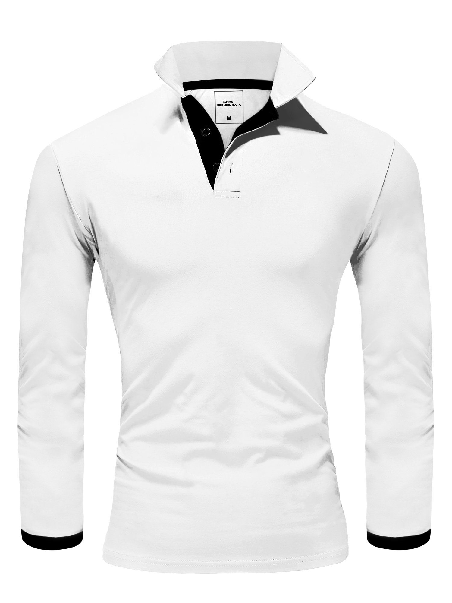 Amaci&Sons Poloshirt CHARLOTTE Langarm Kontrast Poloshirt Weiß/Schwarz