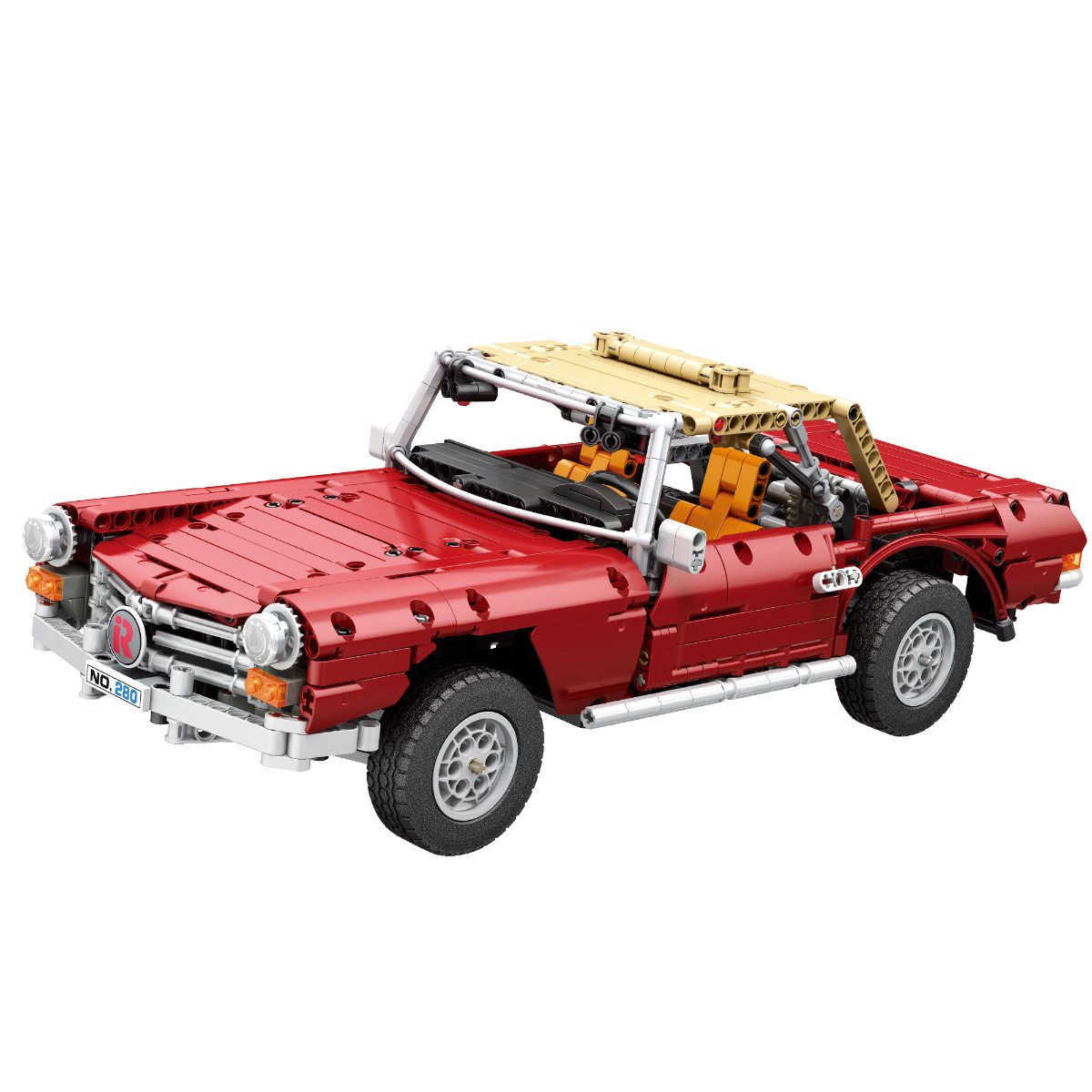 Reobrix 11005 Spielbausteine, (Klemmbausteinset, 1578 St., Oldtimer Cabrio Klemmbaustein Set), Oldtimer Cabrio mit beweglichen Funktionselementen