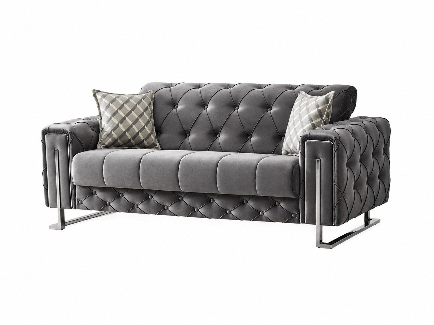 Villa Möbel Sofa Shimla, 2-Sitzer 1 Teile, Grau 2er Sofa Schlaffunktion durch aufklappbare Sitzfläche