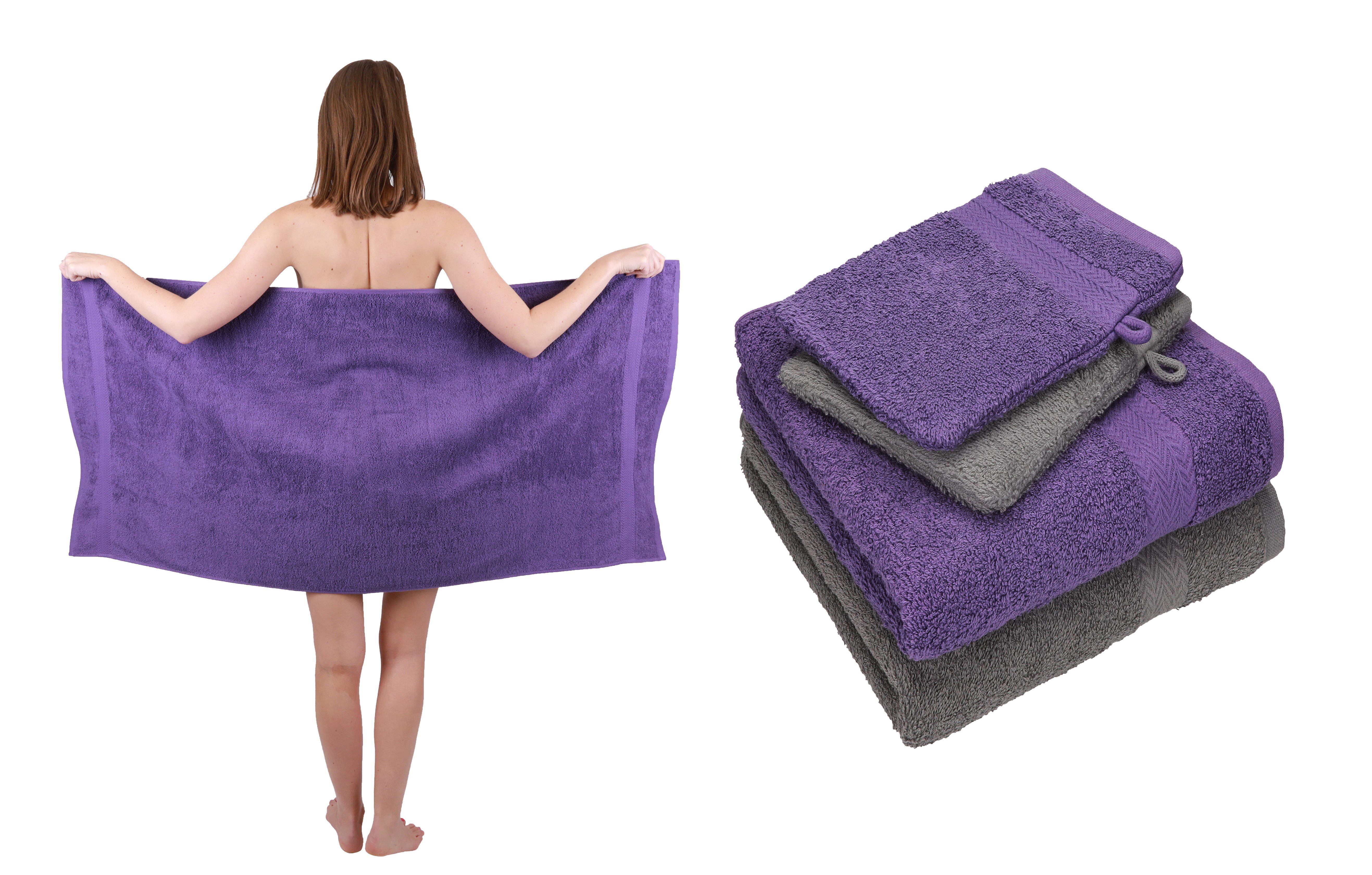 Betz Handtuch Set Betz 5 TLG. Handtuch Set Single Pack 100% Baumwolle 1 Duschtuch 2 Handtücher 2 Waschhandschuhe, Baumwolle, (5-tlg) lila