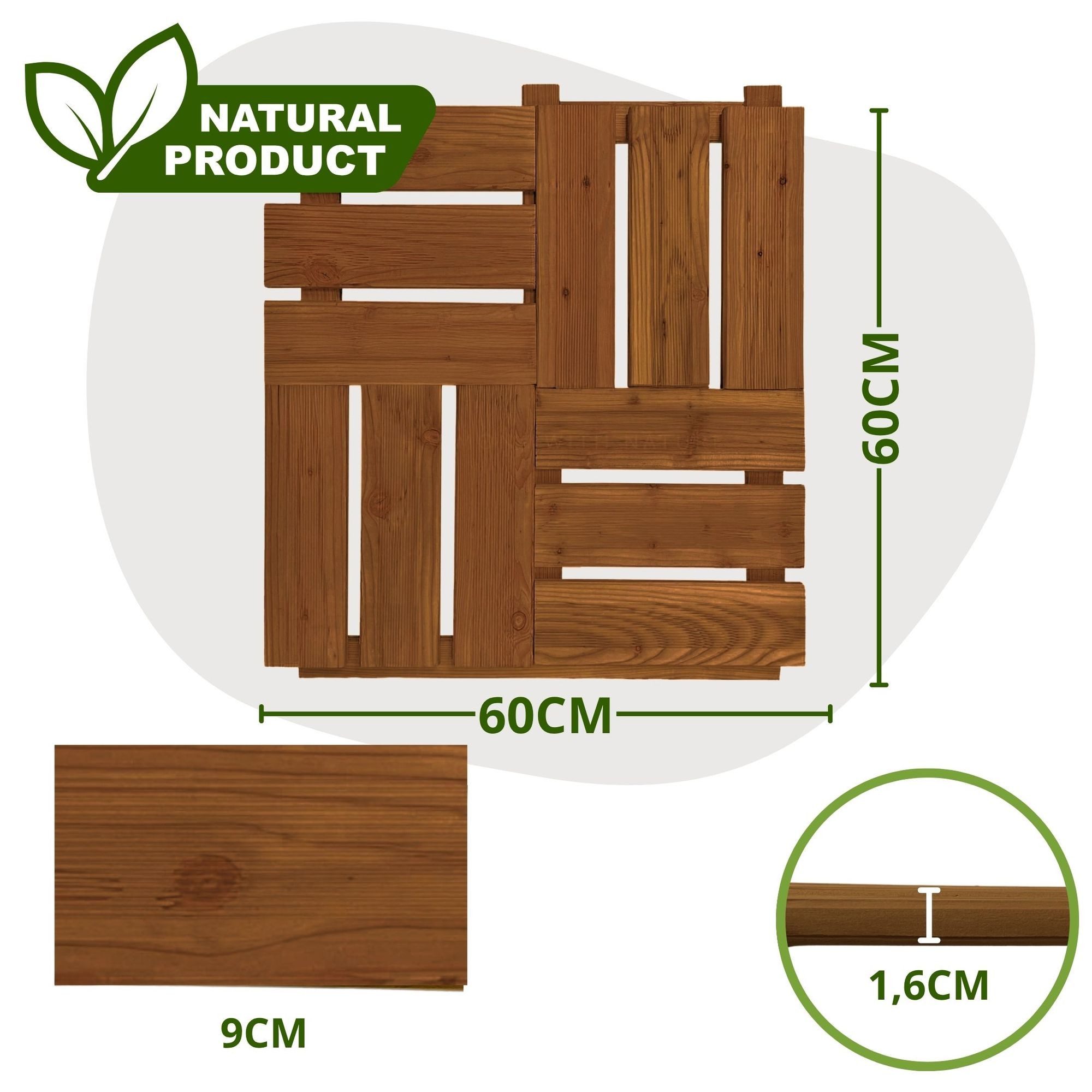Thumbnail - Floranica Trittsteine Holzfliese Terrassenfliese Massives Lärchenholz Balkonfliesen, 60x60 cm, Braun, Fein Geriffelt Bod...