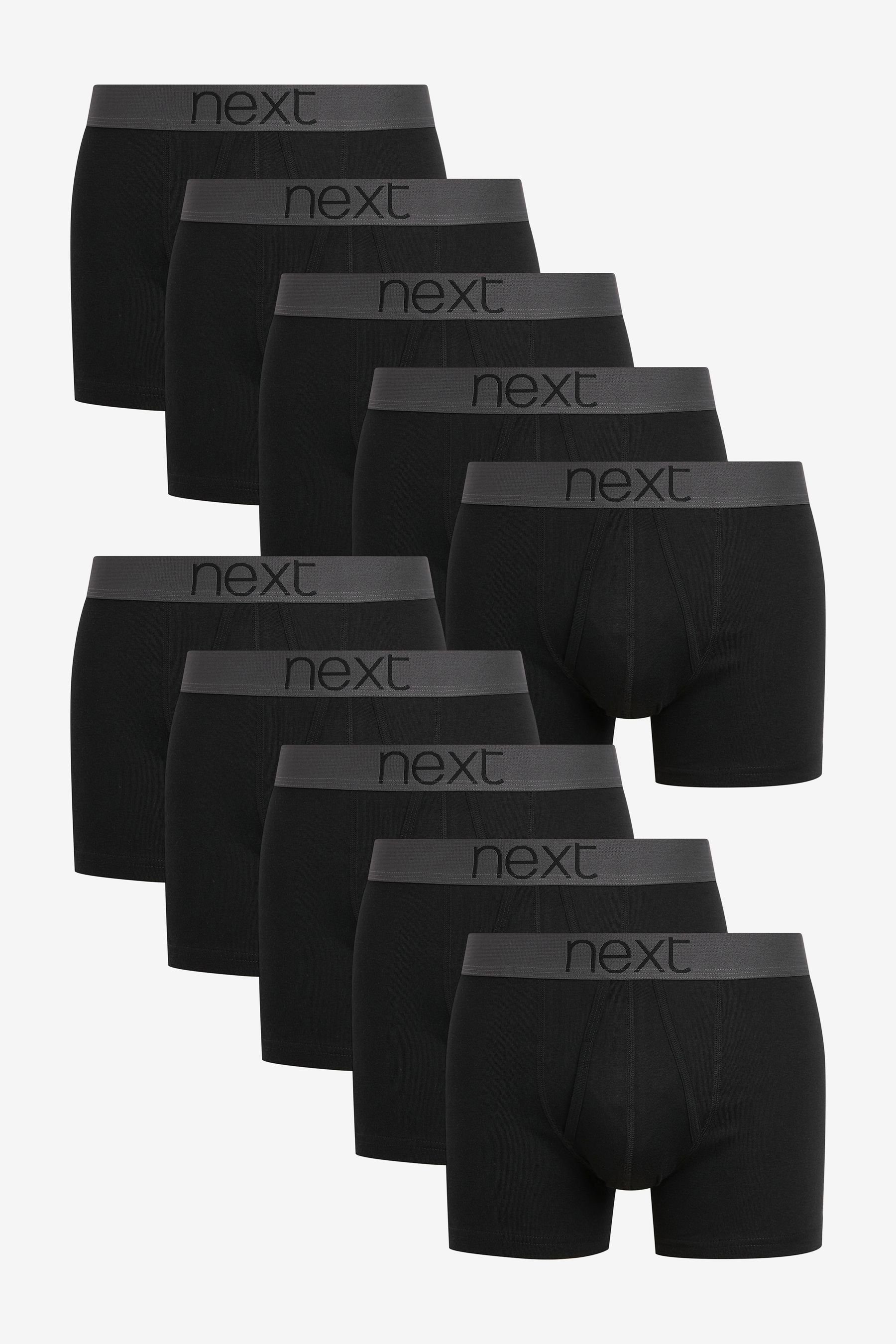 x Baumwolle Black Unterhosen Boxer mit aus reiner (10-St) A-Naht Next 10