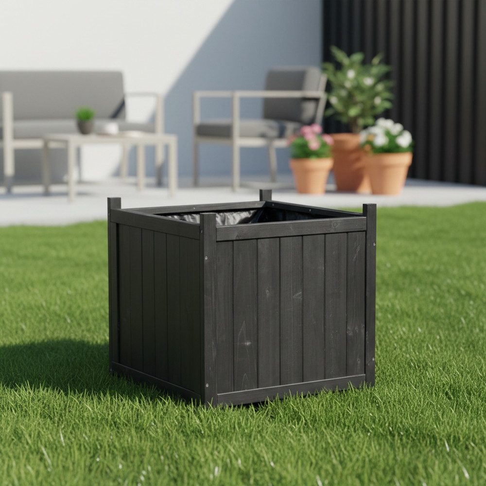 Mucola Blumentopf Blumenkübel 50x50cm Grau Pflanzkasten Blumentrog Blumentopf Übertopf (Stück, 1 St., Premium-Kübel), Innenbereich mit schwarzer Schutzfolie