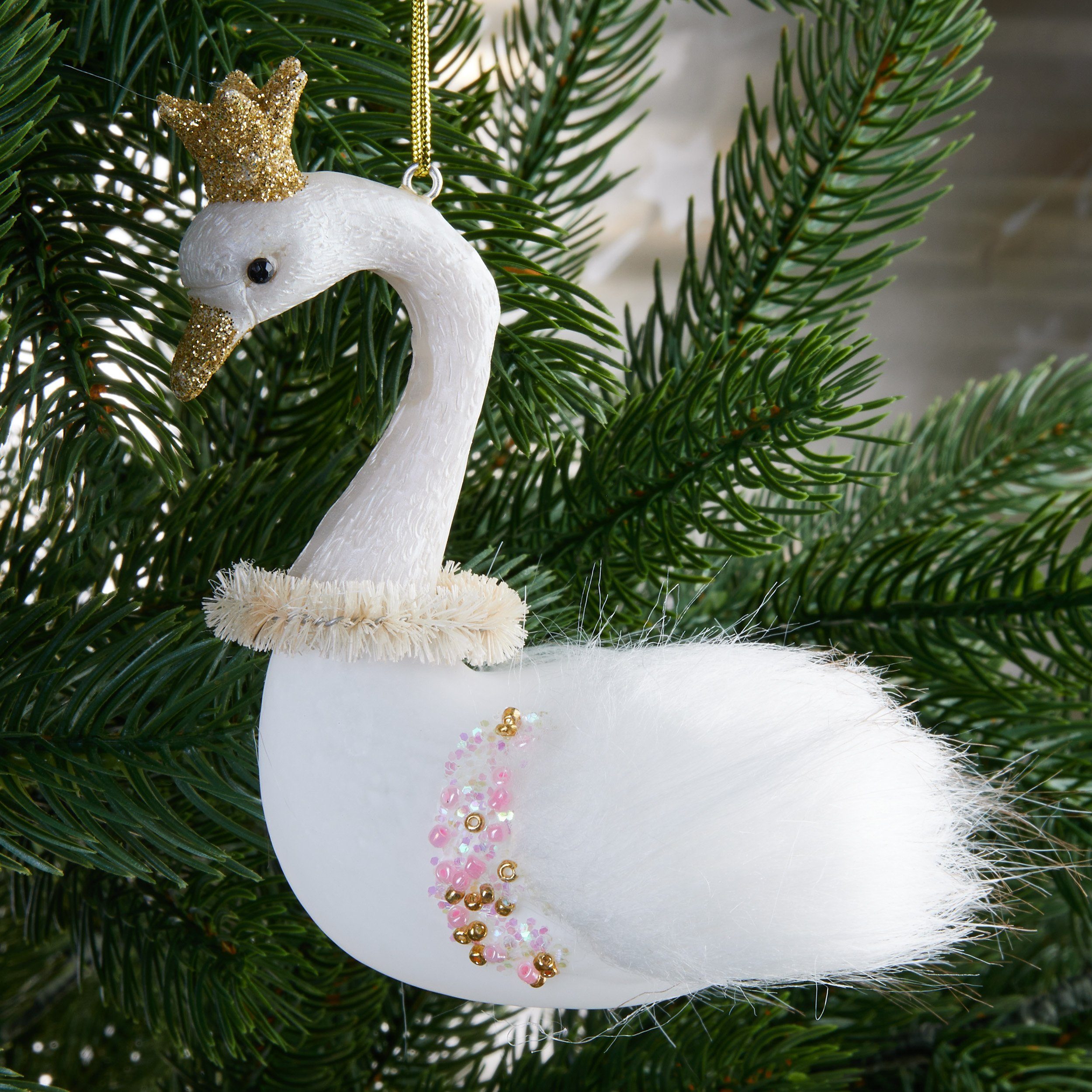 BRUBAKER Weihnachtsbaumkugel Schwan Prinzessin mit Glitzer Krone - Glas Wei günstig online kaufen