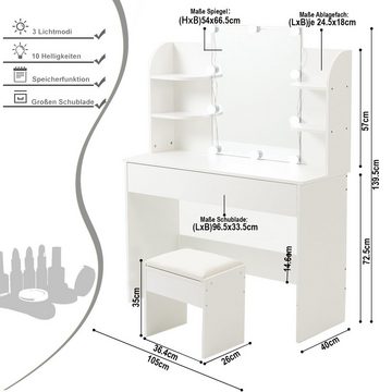 Thanaddo Schminktisch Schminktisch mit LED-Beleuchtung,Kosmetiktisch mit Hocker und Spiegel (1 Tisch mit Hocker), Breite 105 cm