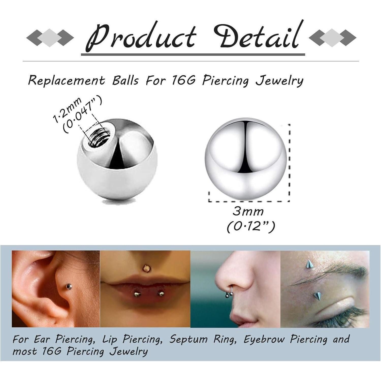 Gojewen Nasenpiercing 30er Piercing Kugeln Silber 3mm Schraubkugel 1,2mm Chirurgenstahl