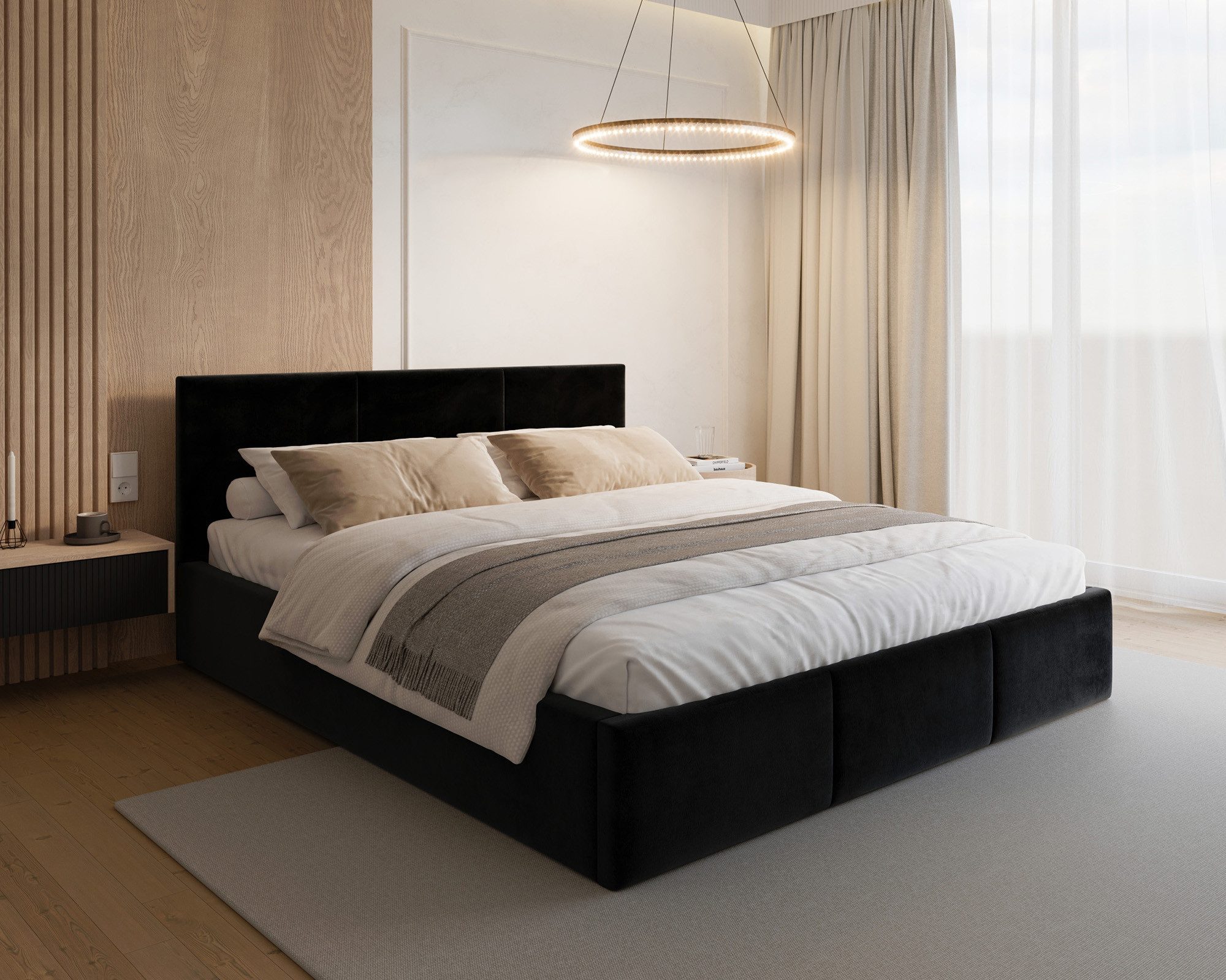 thematys Polsterbett mit Bettkasten & Lattenrost – Stauraumbett Velours 120x200–180x200 (Optional mit 28 cm H3/H4 Taschenfederkern oder 23 cm Taschenfederkern-Matratze H2)