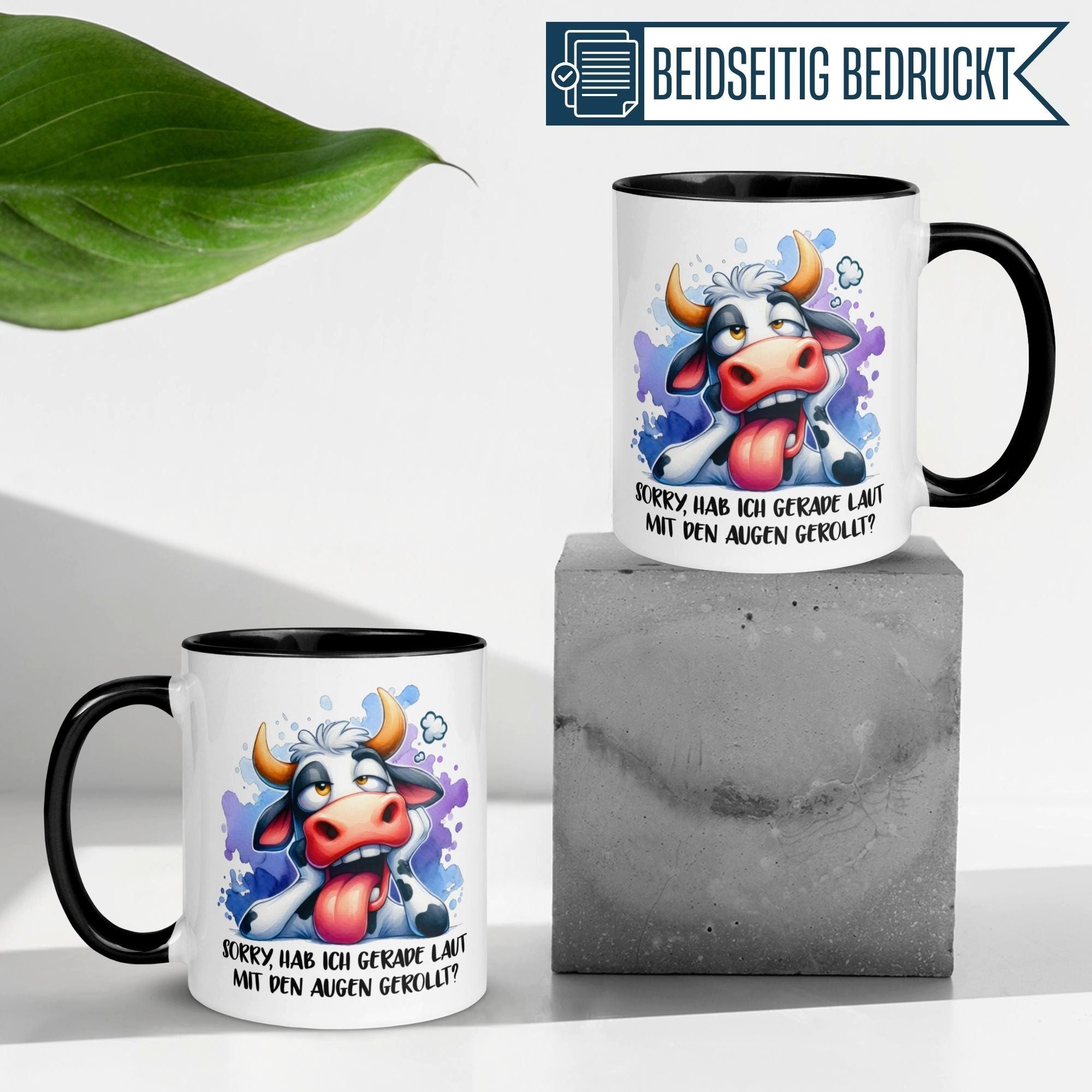 Momentals Tasse Kuh – Sorry hab ich gerade laut mit den Augen gerollt – Geschenk Büro, Gratis Versand · Links-&Rechtshänder · Spülmaschinenfest