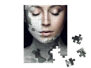 puzzleYOU Puzzle Frau mit mineralischer Maske, schwarz-weiß, 48 Puzzleteile, puzzleYOU-Kollektionen Fotokunst, Moderne Puzzles