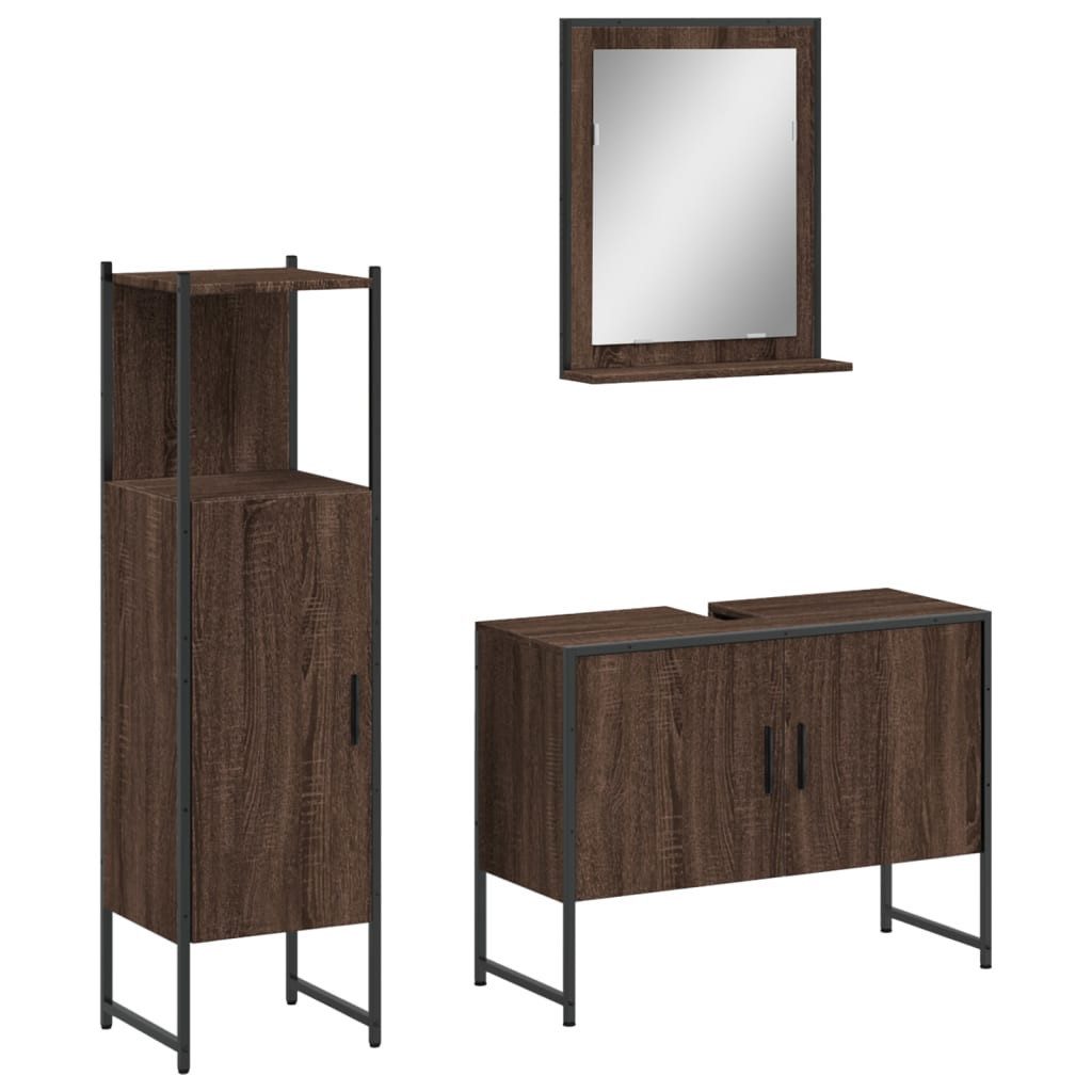 vidaXL Badezimmer-Set 3-tlg. Badmöbel-Set Braun Eichen-Optik günstig online kaufen